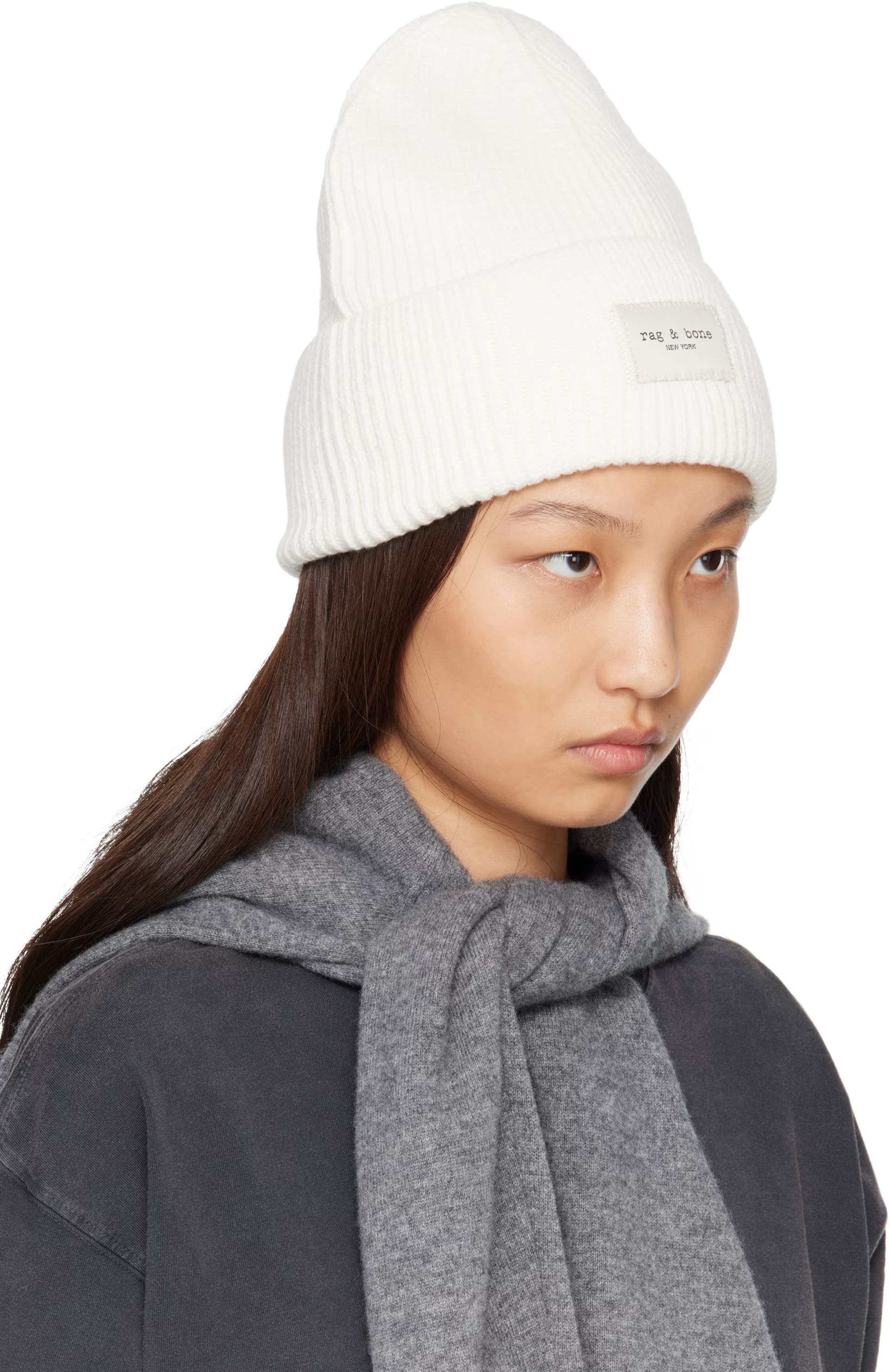 White Blake Rib-Knit Beanie 2