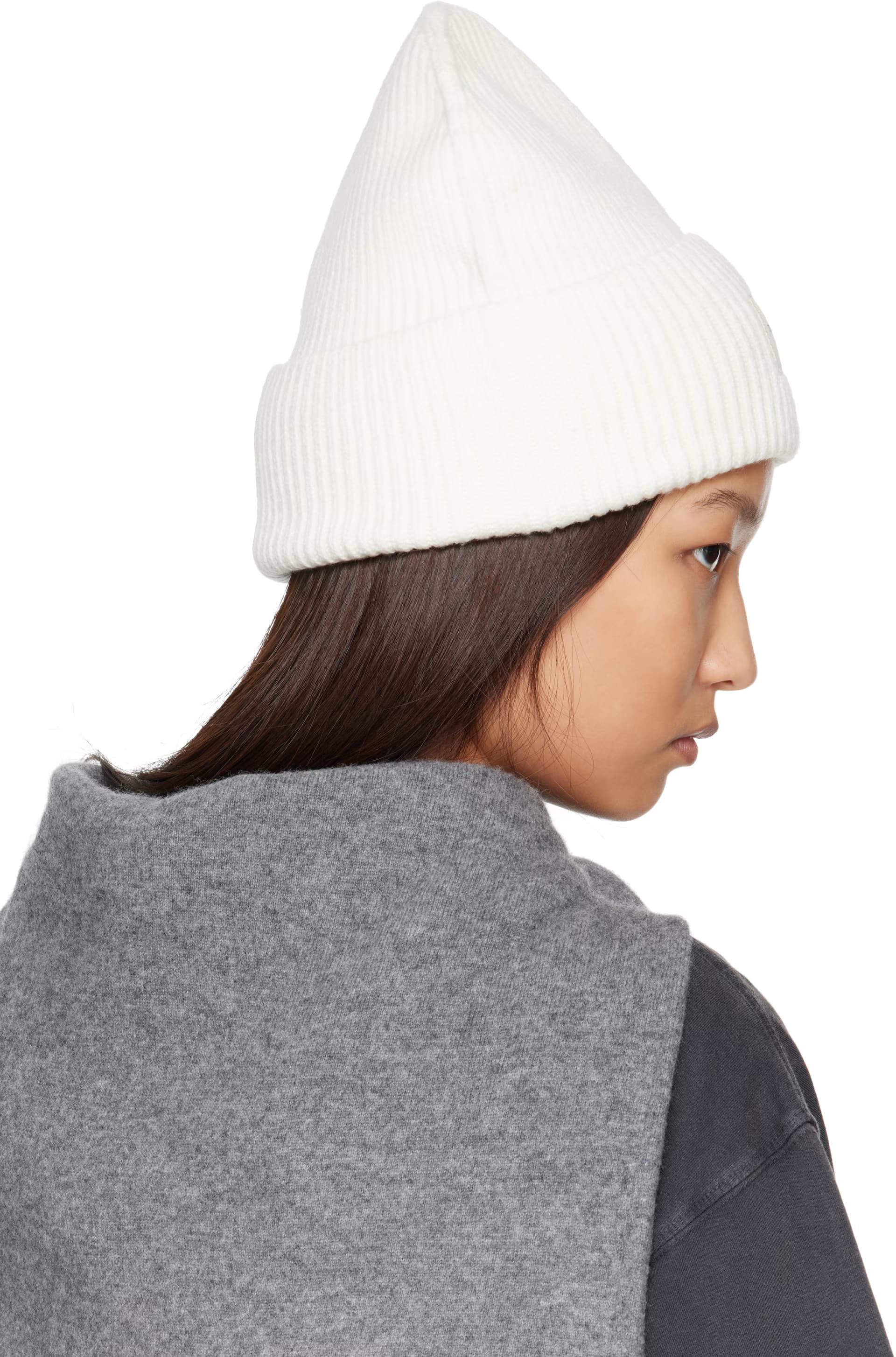 White Blake Rib-Knit Beanie 3