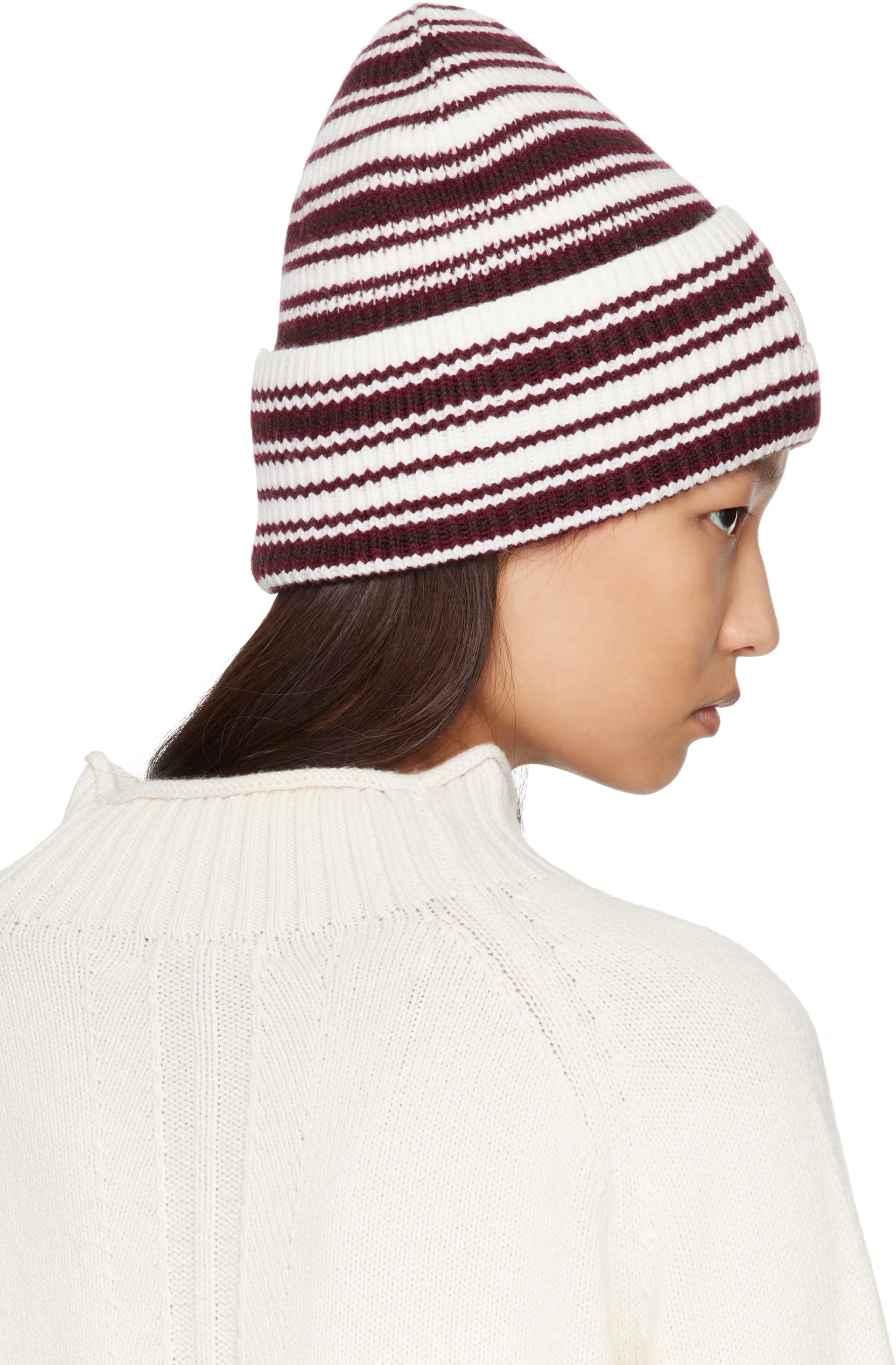 White & Brown Blake Rib-Knit Stripe Beanie by rag & bone