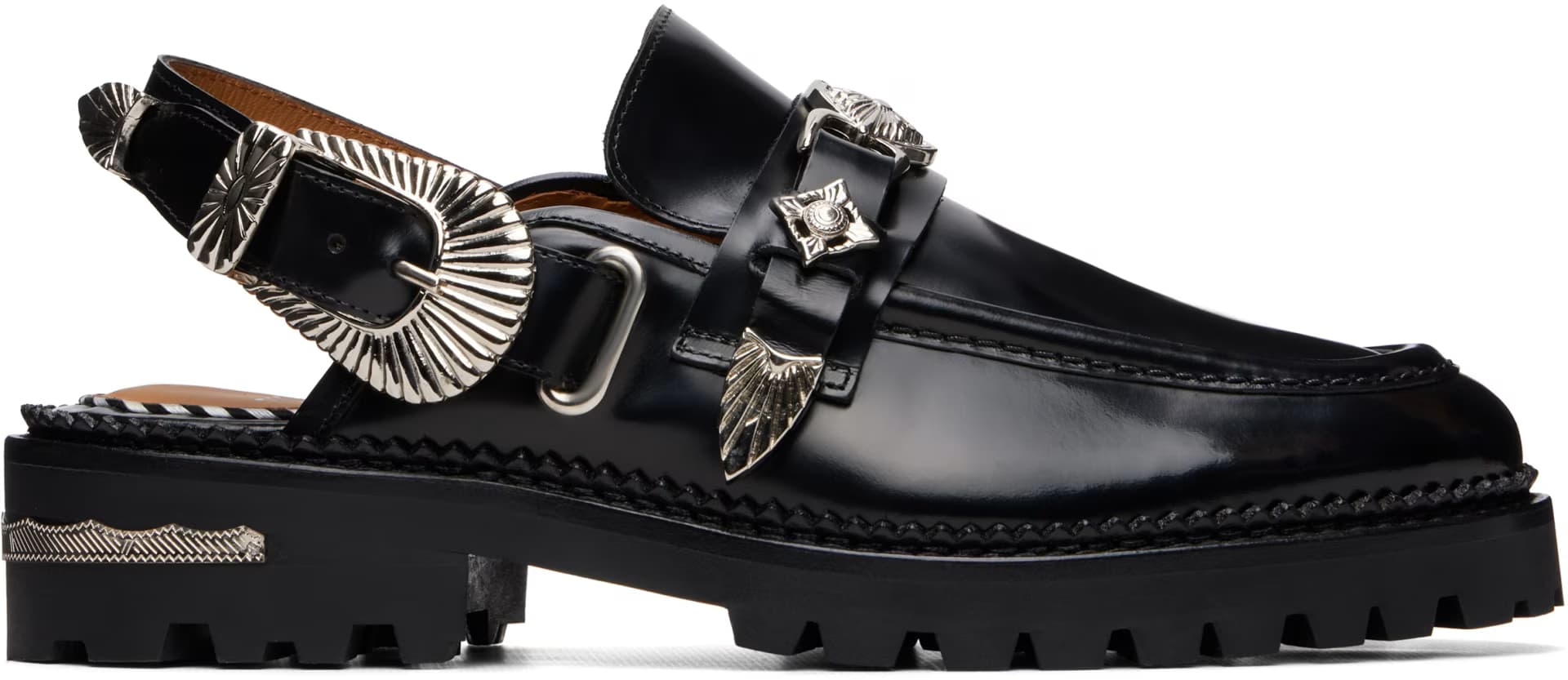 Black Metal Mule Loafers by Toga Pulla