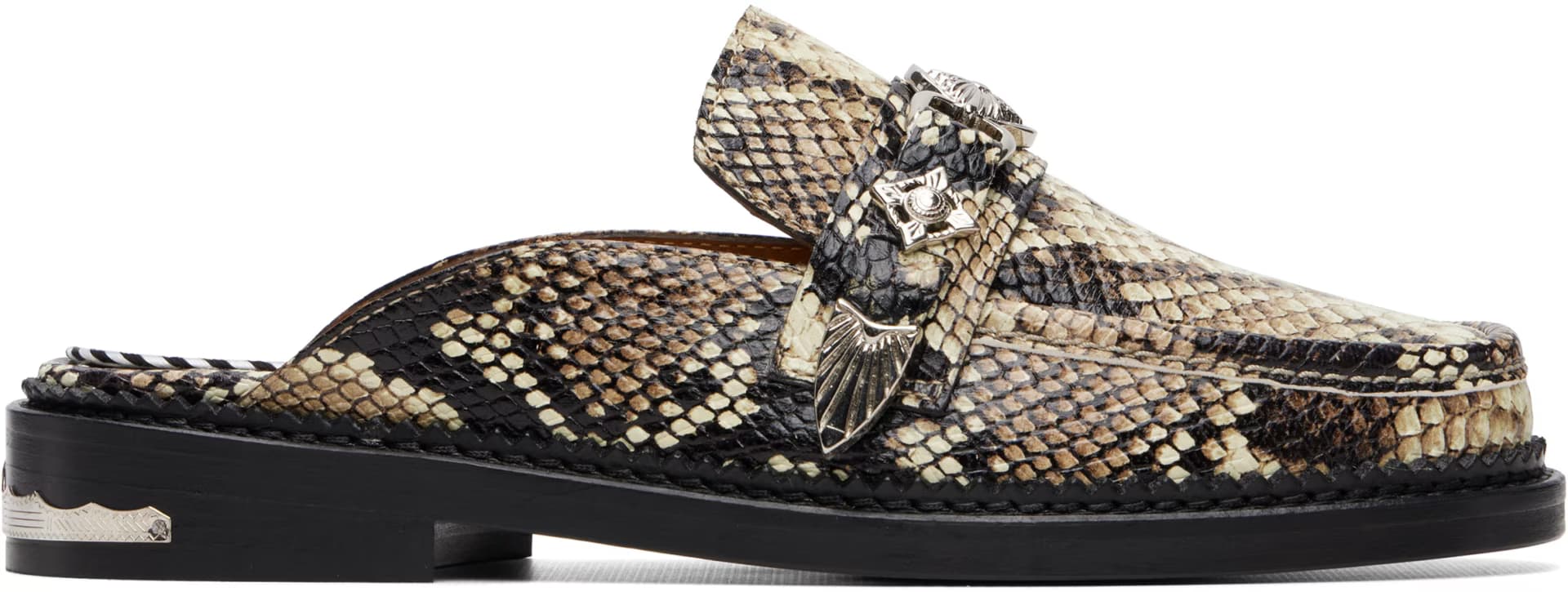Beige Embossed Snake Slip-on Loafers by Toga Pulla