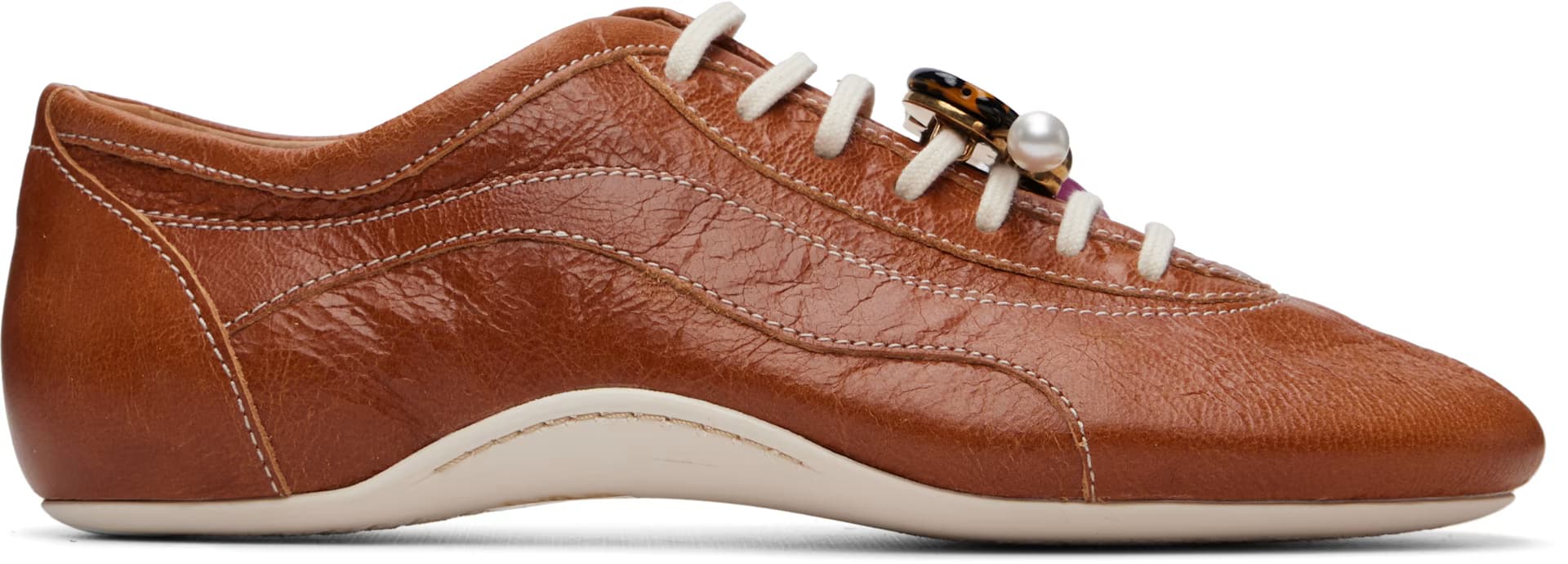 Brown Leather Ballerina Sneakers by Dries Van Noten
