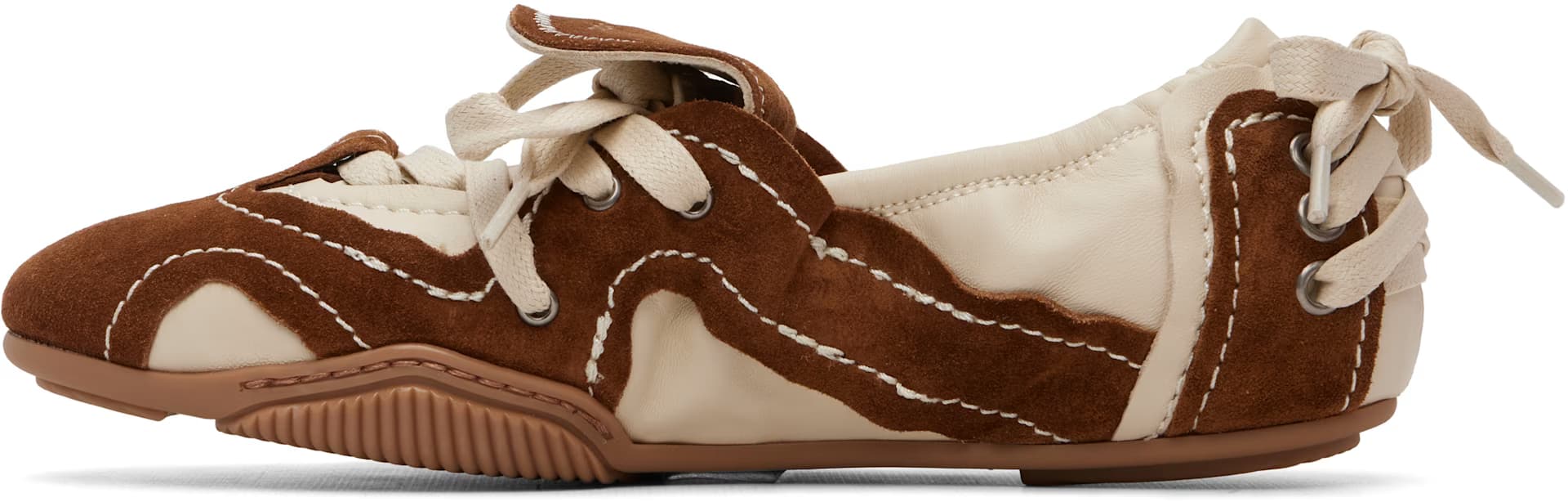 Off-White & Brown Suede Lace-Up Sneakers 3