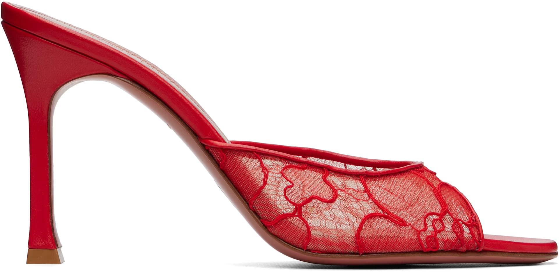 Red Alexa Lace 95 Heeled Sandals by Amina Muaddi