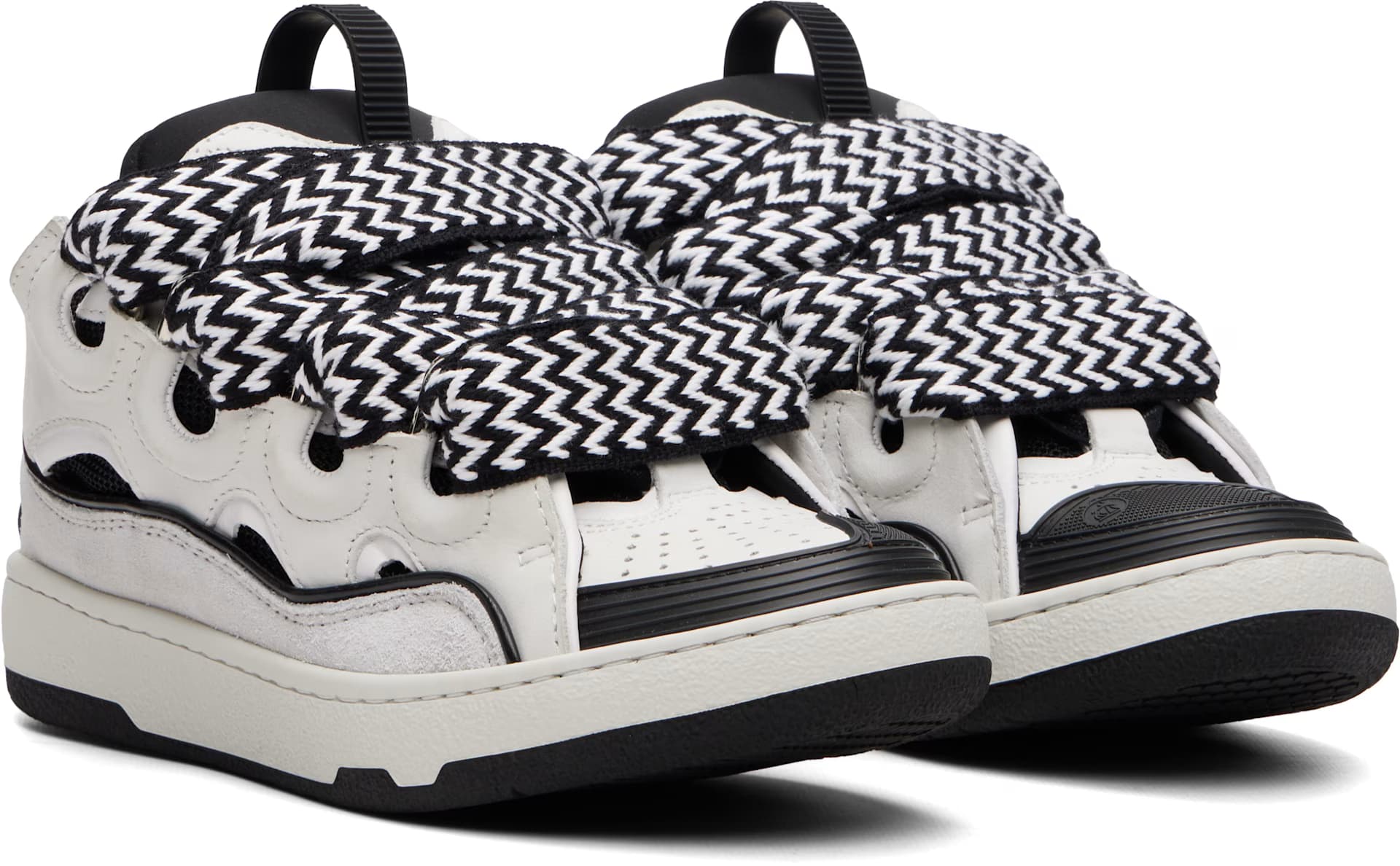 White & Black Bicolor Curb Sneakers 4
