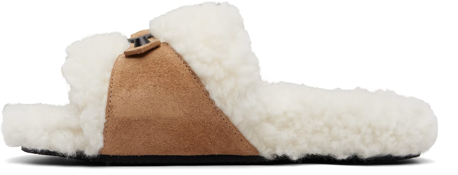 Tan & Off-White Furry Slides 3