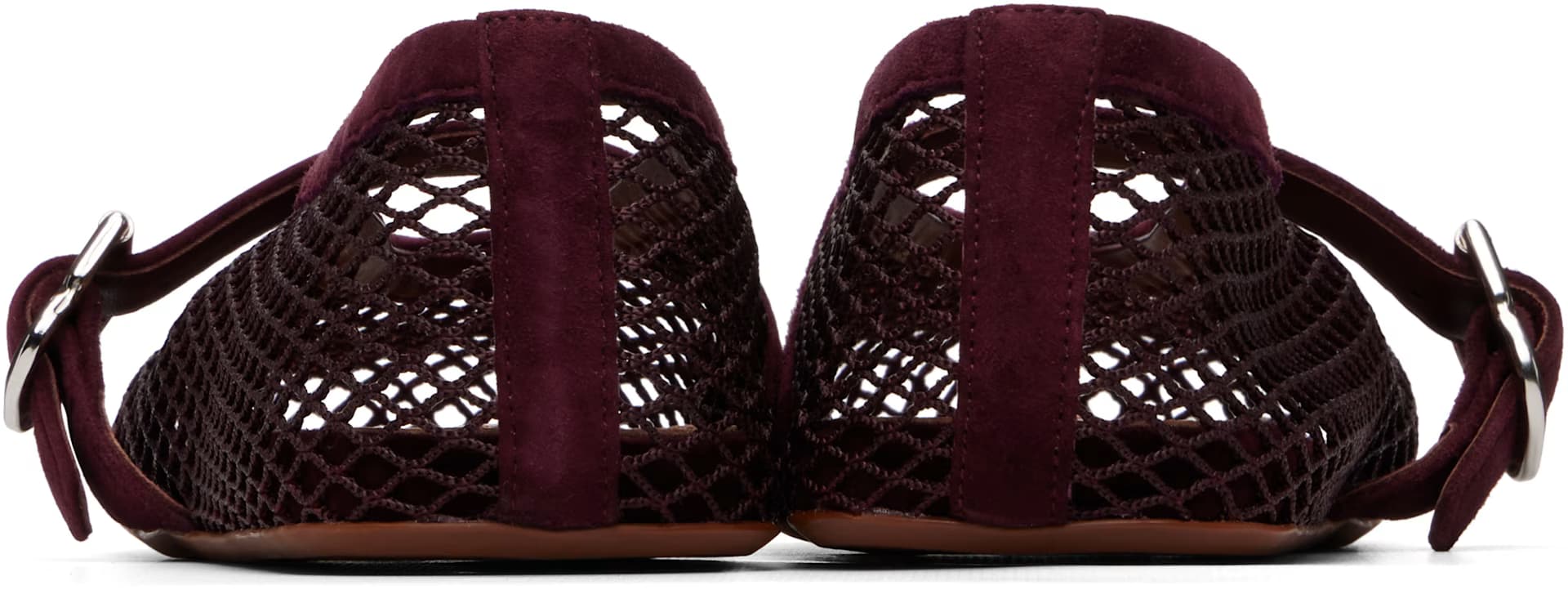Burgundy Fishnet Suede Ballerina Flats 2