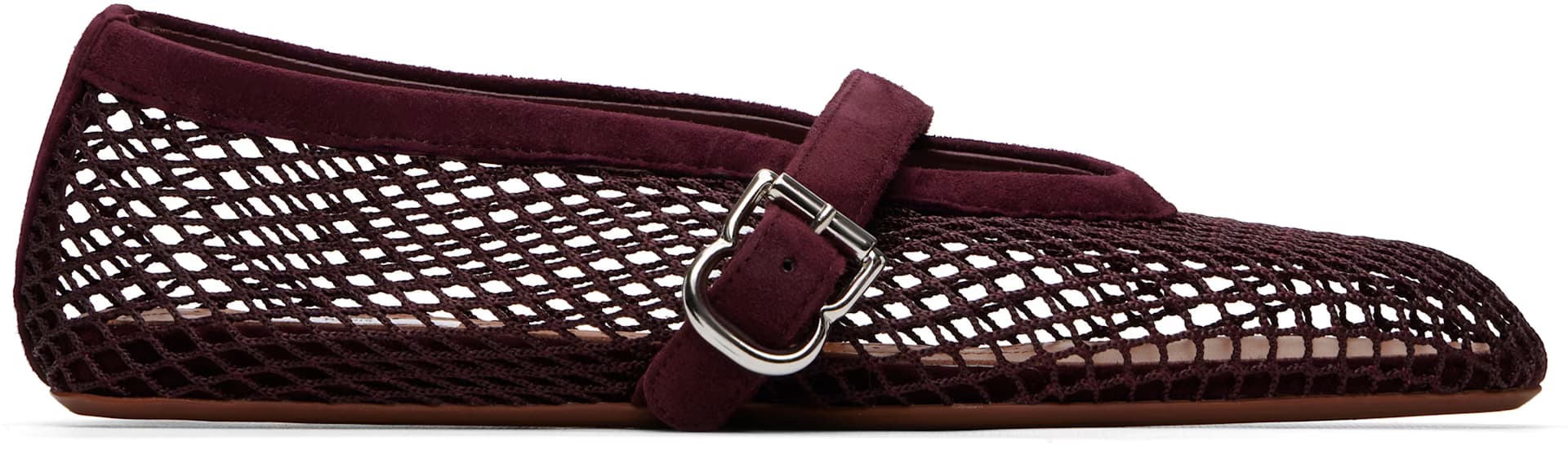 Burgundy Fishnet Suede Ballerina Flats by ALAÏA