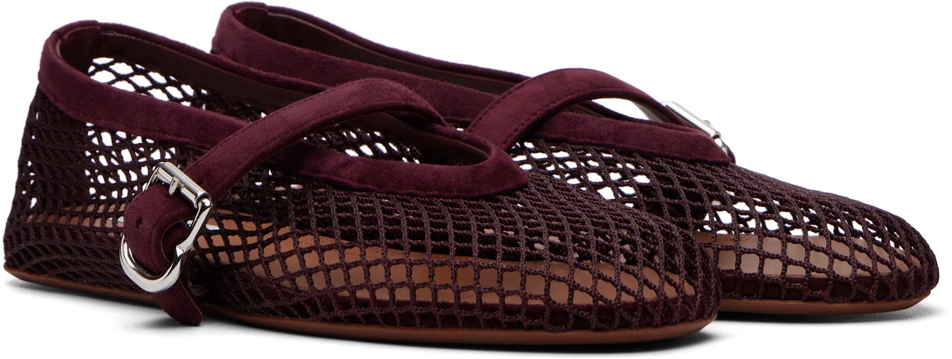 Burgundy Fishnet Suede Ballerina Flats 4