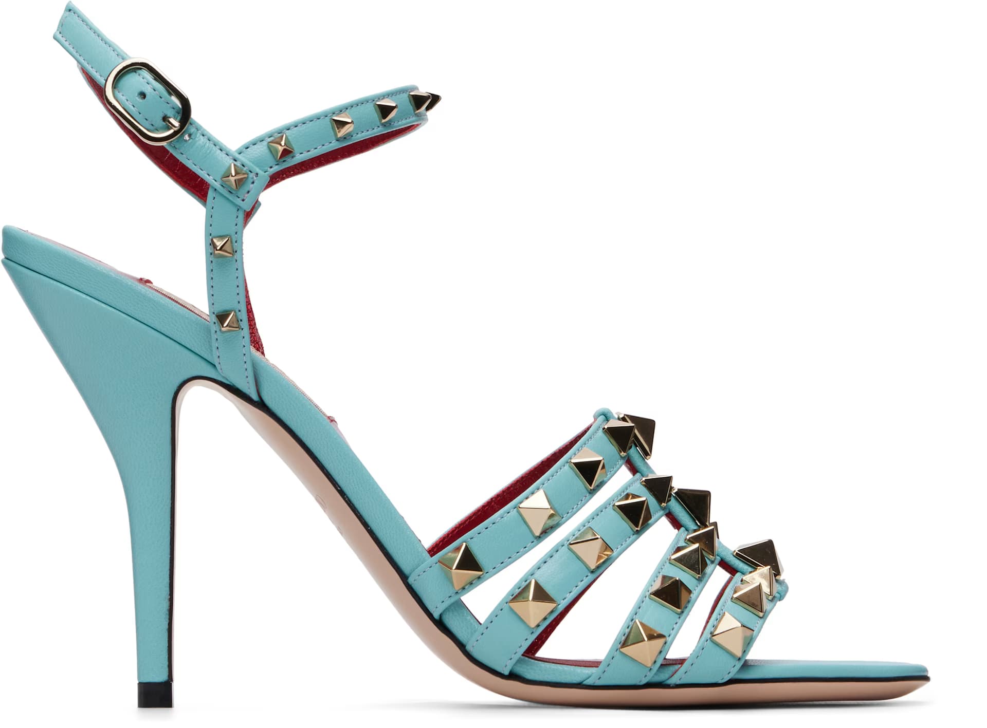 Blue Rockstud Kidskin Heeled Sandals by Valentino Garavani
