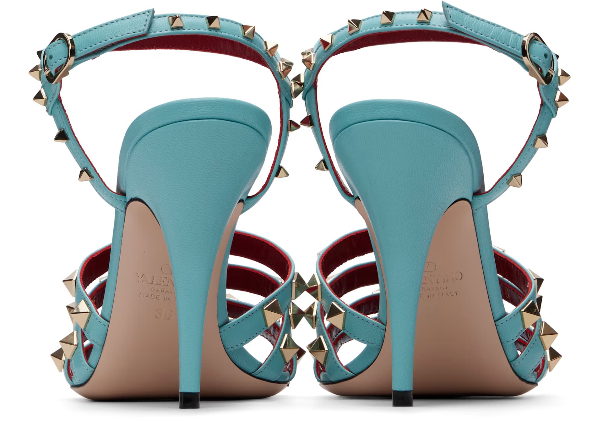 Blue Rockstud Kidskin Heeled Sandals 2