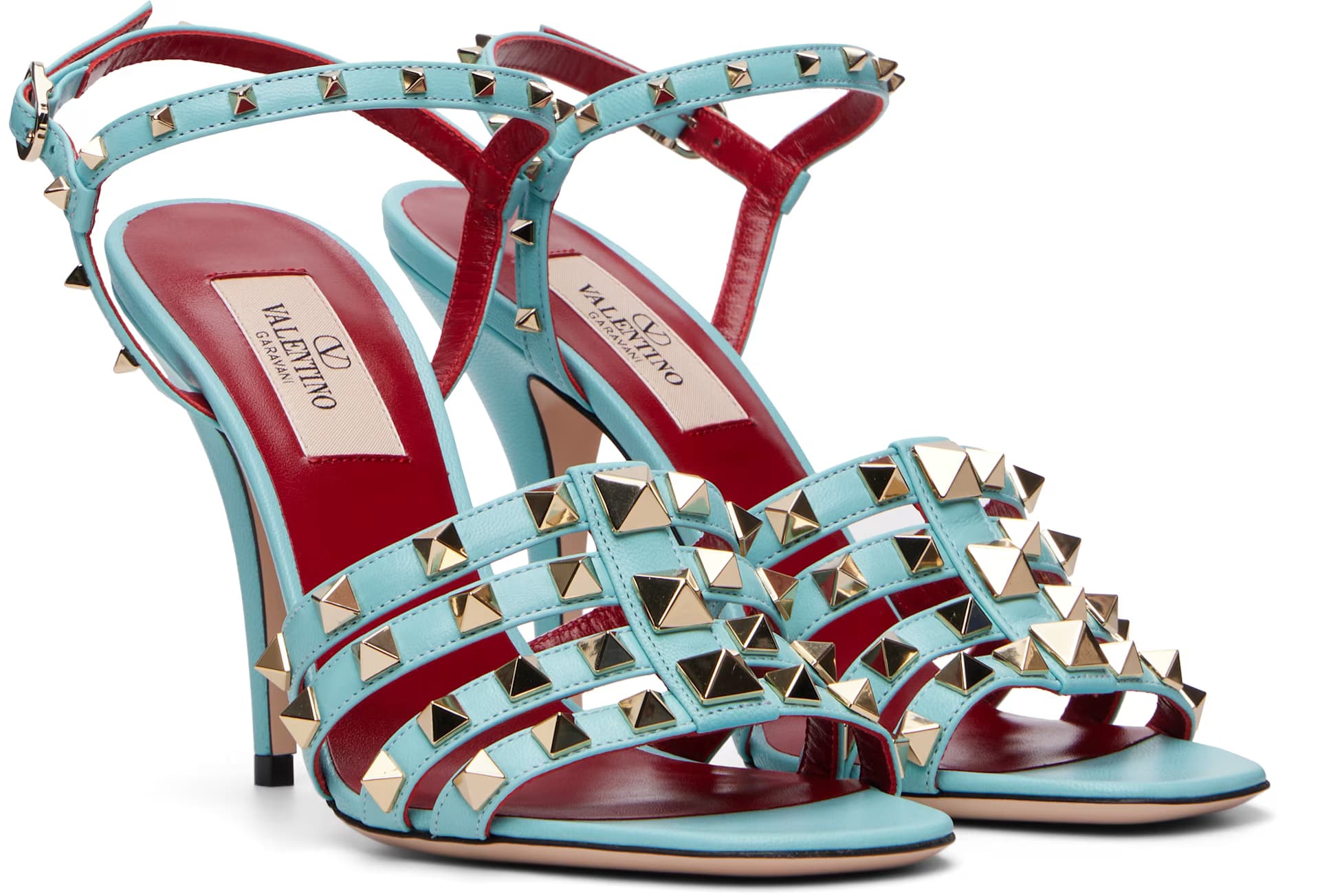 Blue Rockstud Kidskin Heeled Sandals 4