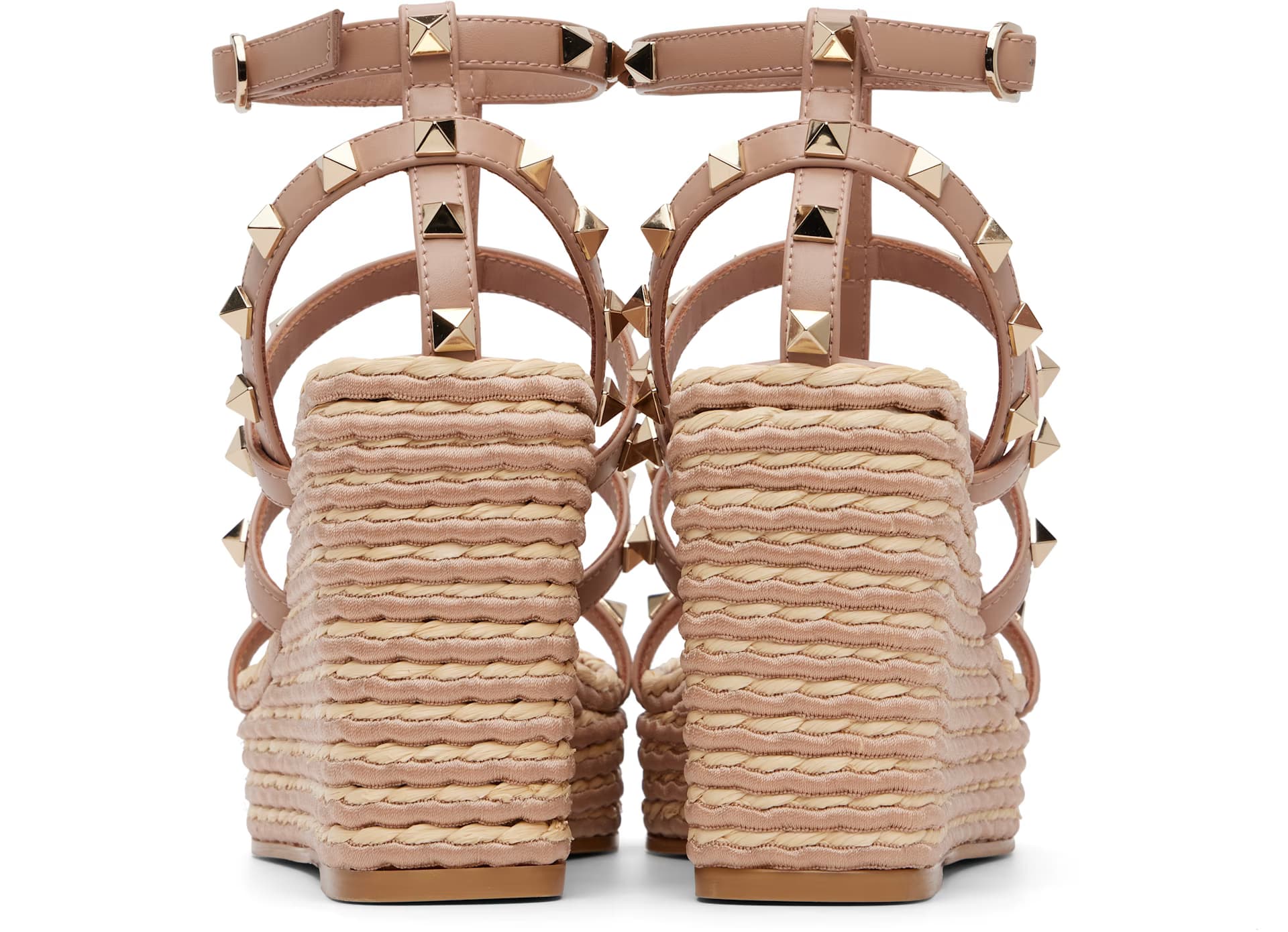 Pink Rockstud Ankle Strap Wedge Heeled Sandals 2