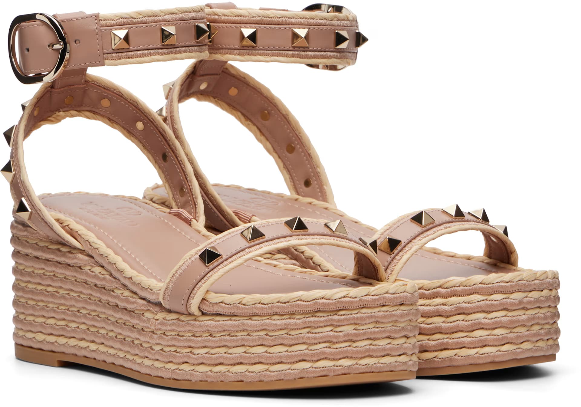 Pink Rockstud Flatform Heeled Sandals 4