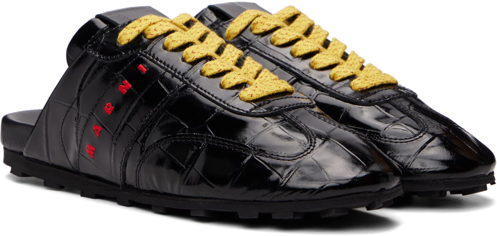 Black Croc-Effect Leather Softy Soccer Slip-On Sneakers 4