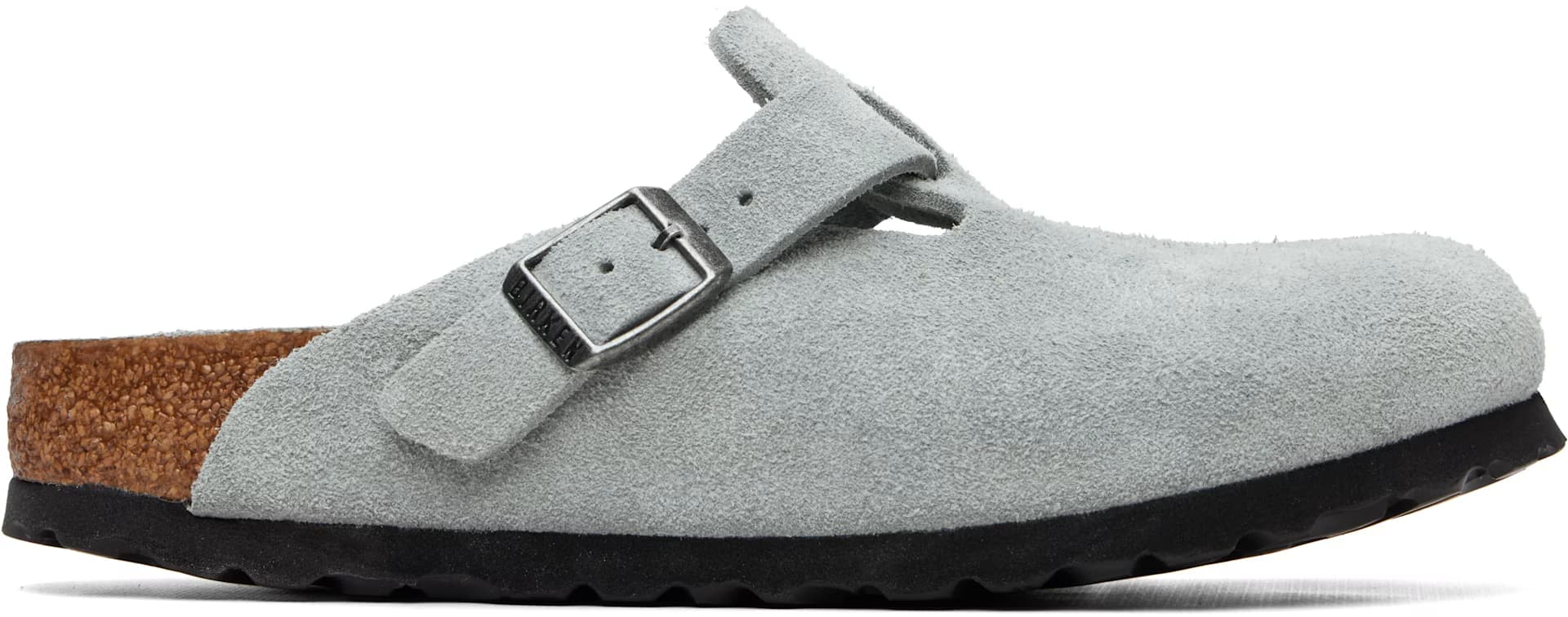 Gray Narrow Boston Soft Footbed Suede Leather Loafers by Birkenstock