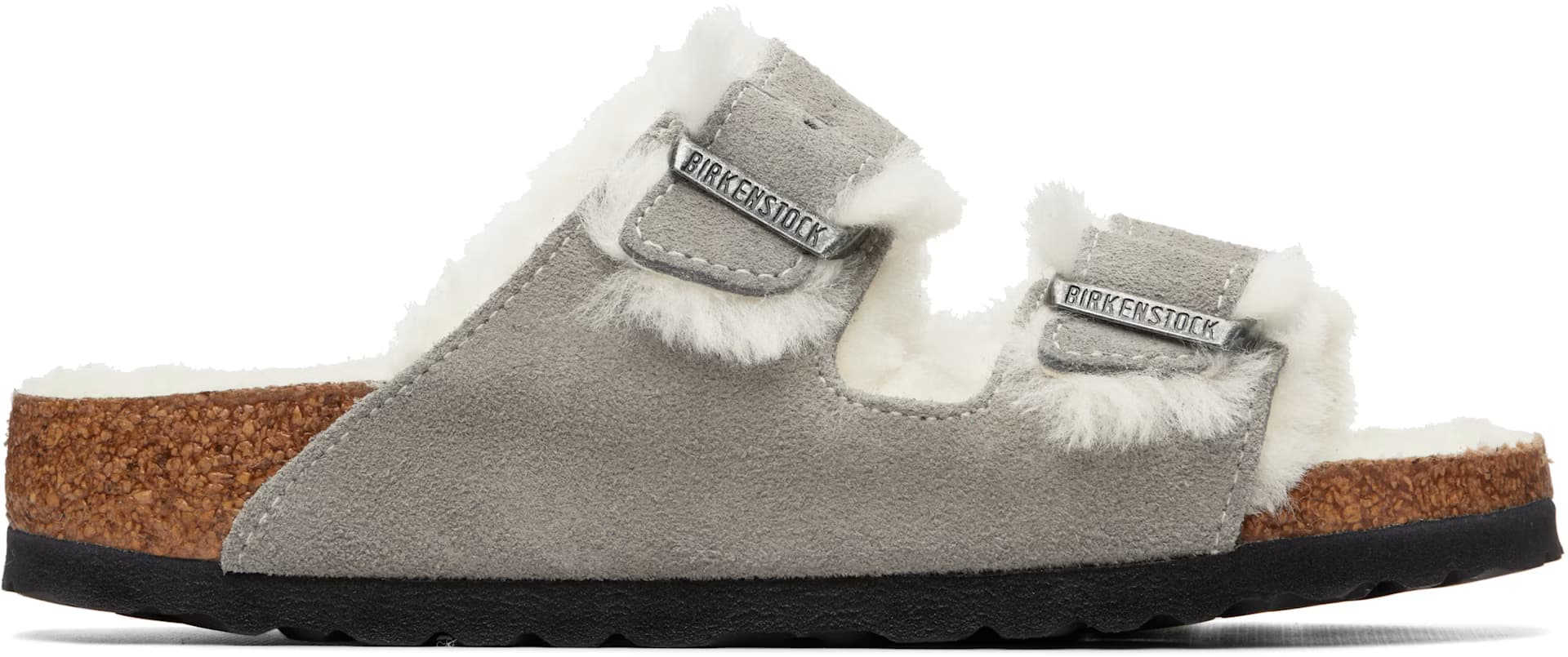 Gray Narrow Arizona Shearling Sandals by Birkenstock