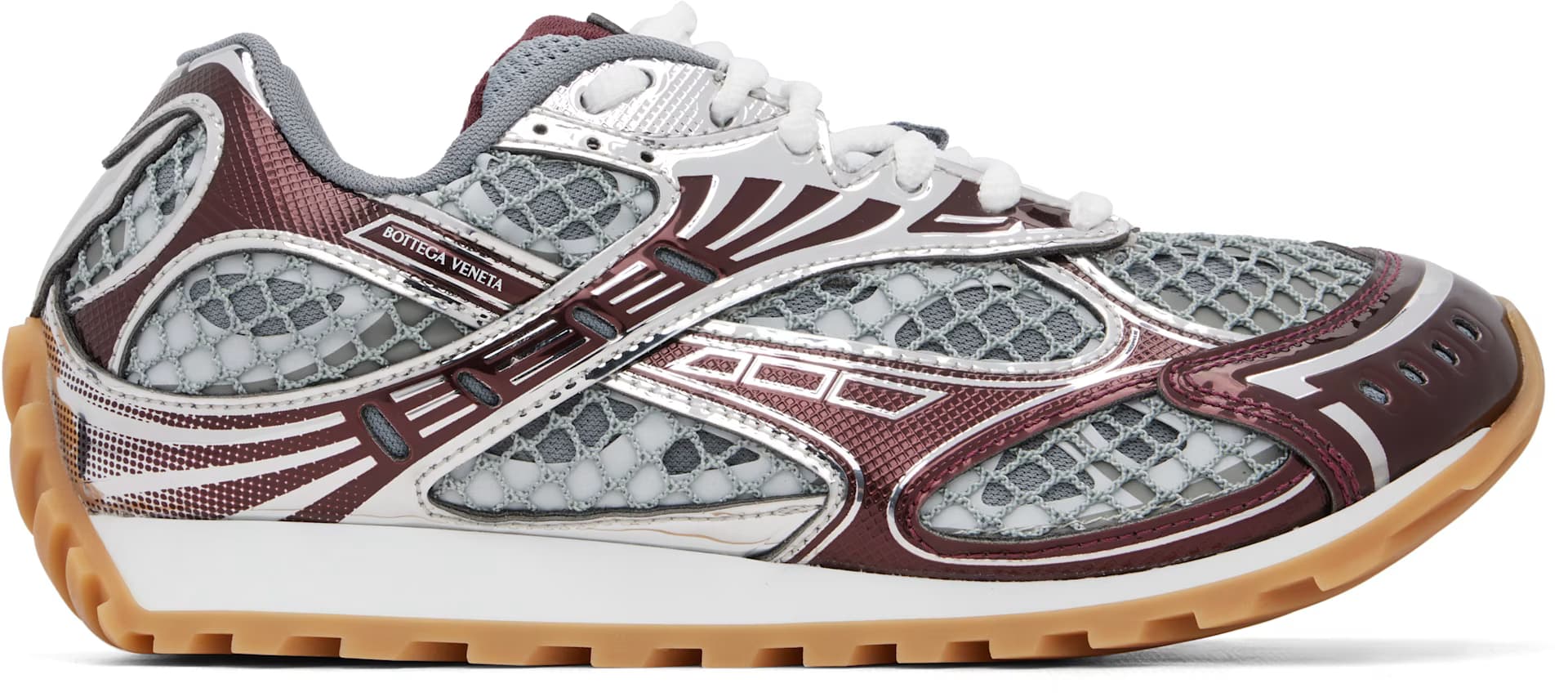 Burgundy & Silver Orbit Sneakers by Bottega Veneta