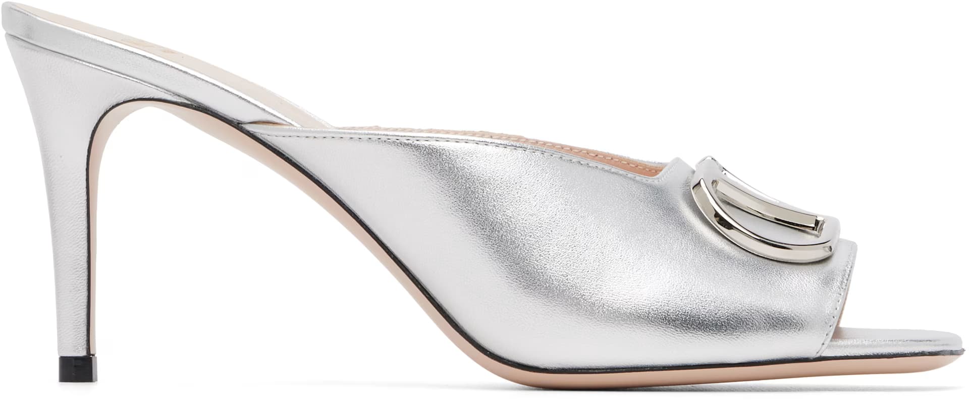 Silver VLogo Signature Heeled Sandals by Valentino Garavani