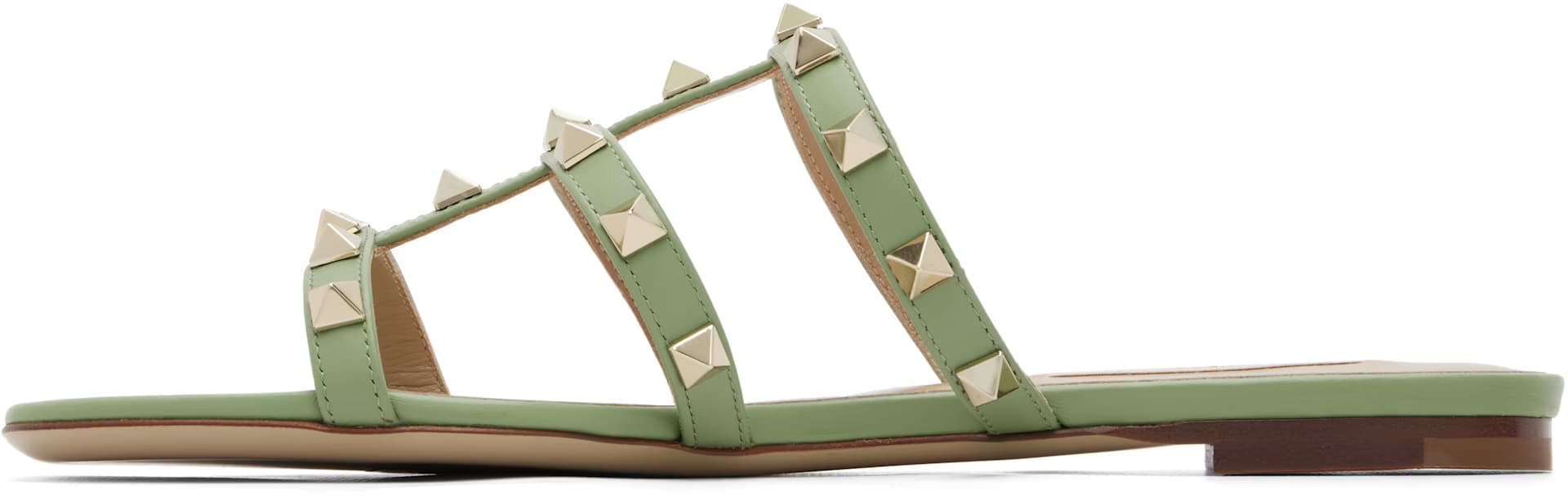 Green Rockstud Flat Slide Sandals 3