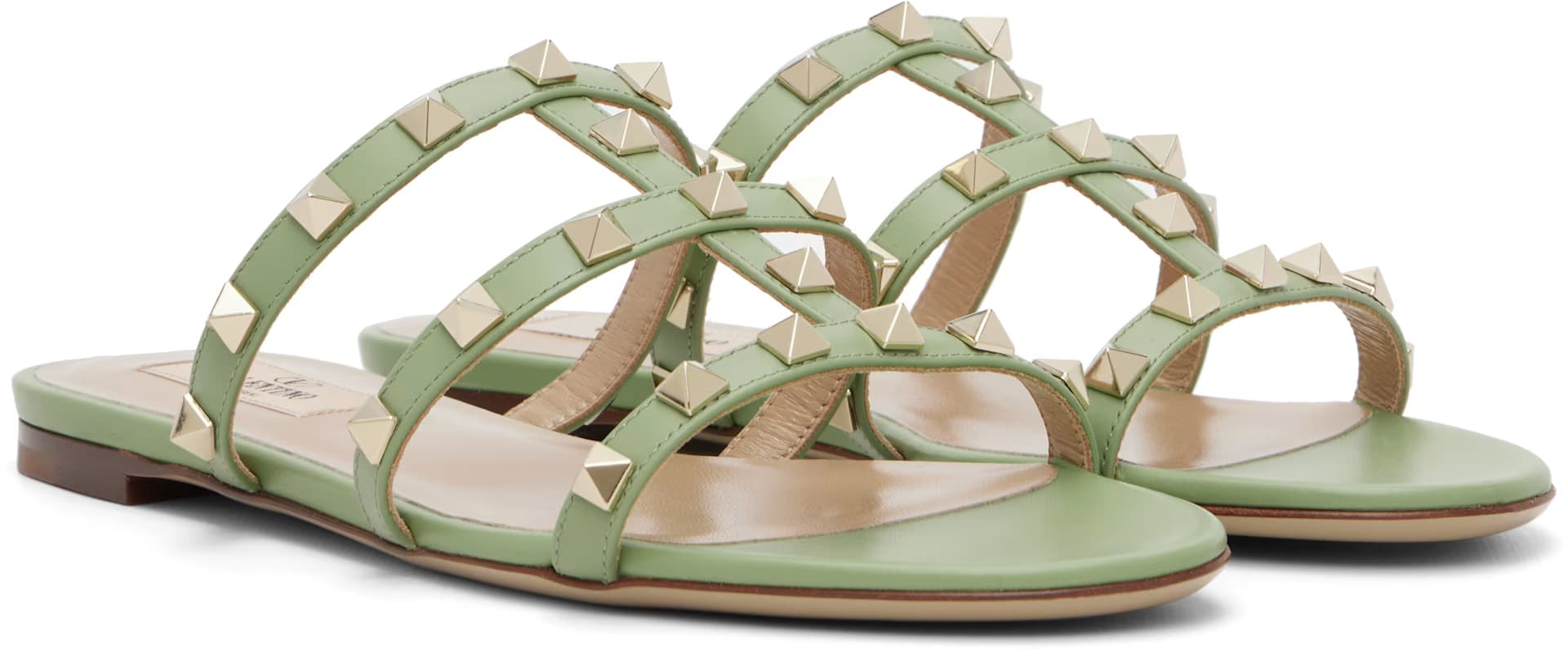 Green Rockstud Flat Slide Sandals 4