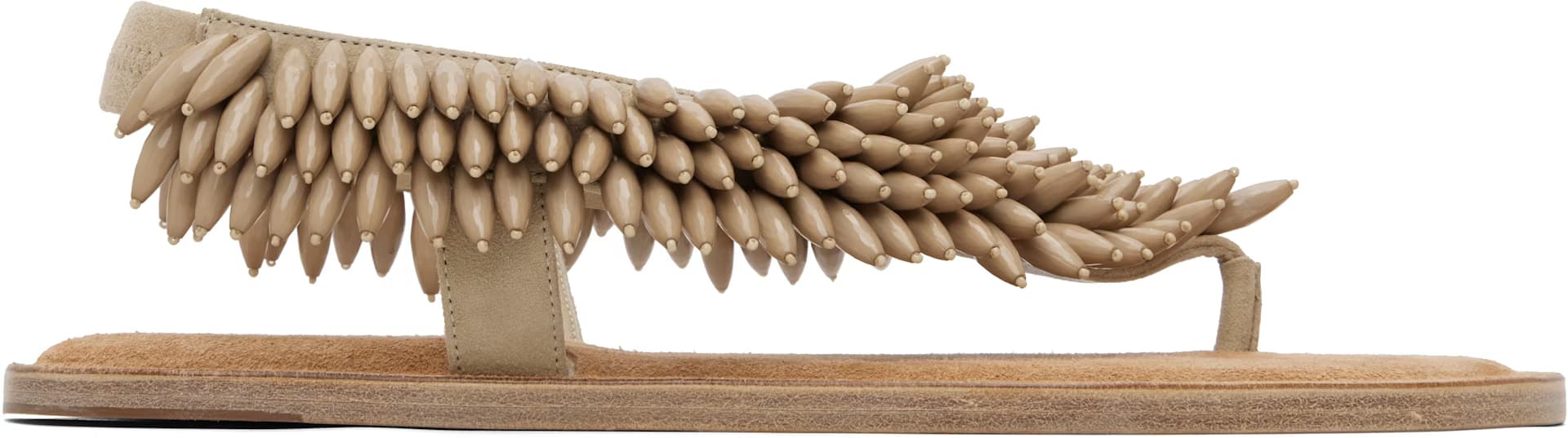 Beige Suede & Beads Sandals by BALMAIN