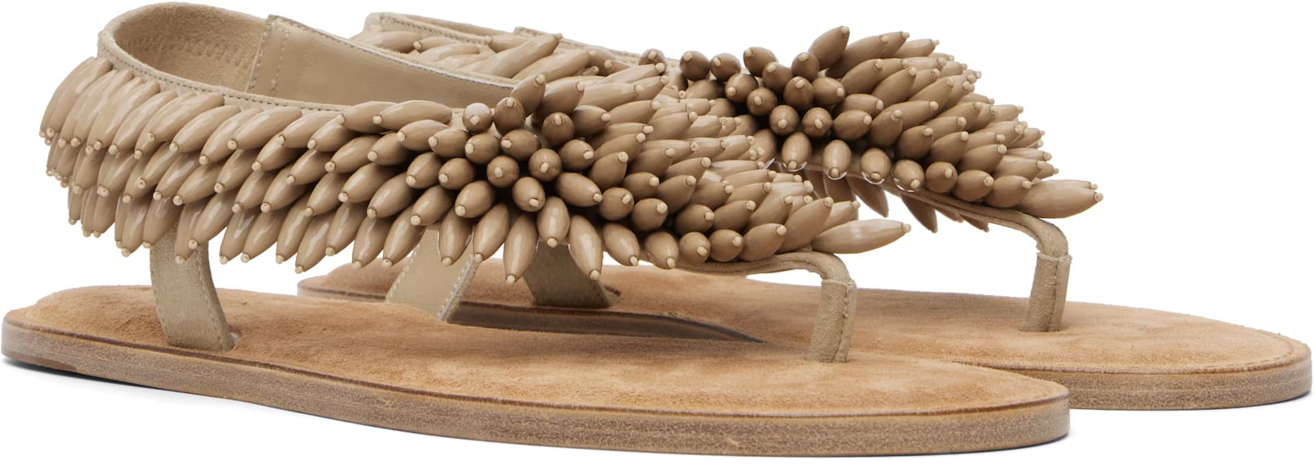 Beige Suede & Beads Sandals 4