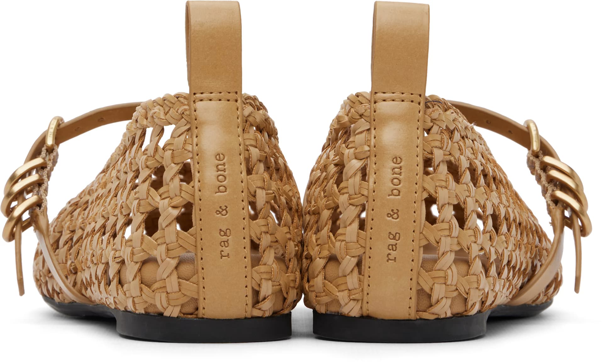Tan Spire Woven Mary Jane Faux-Leather Flats 2