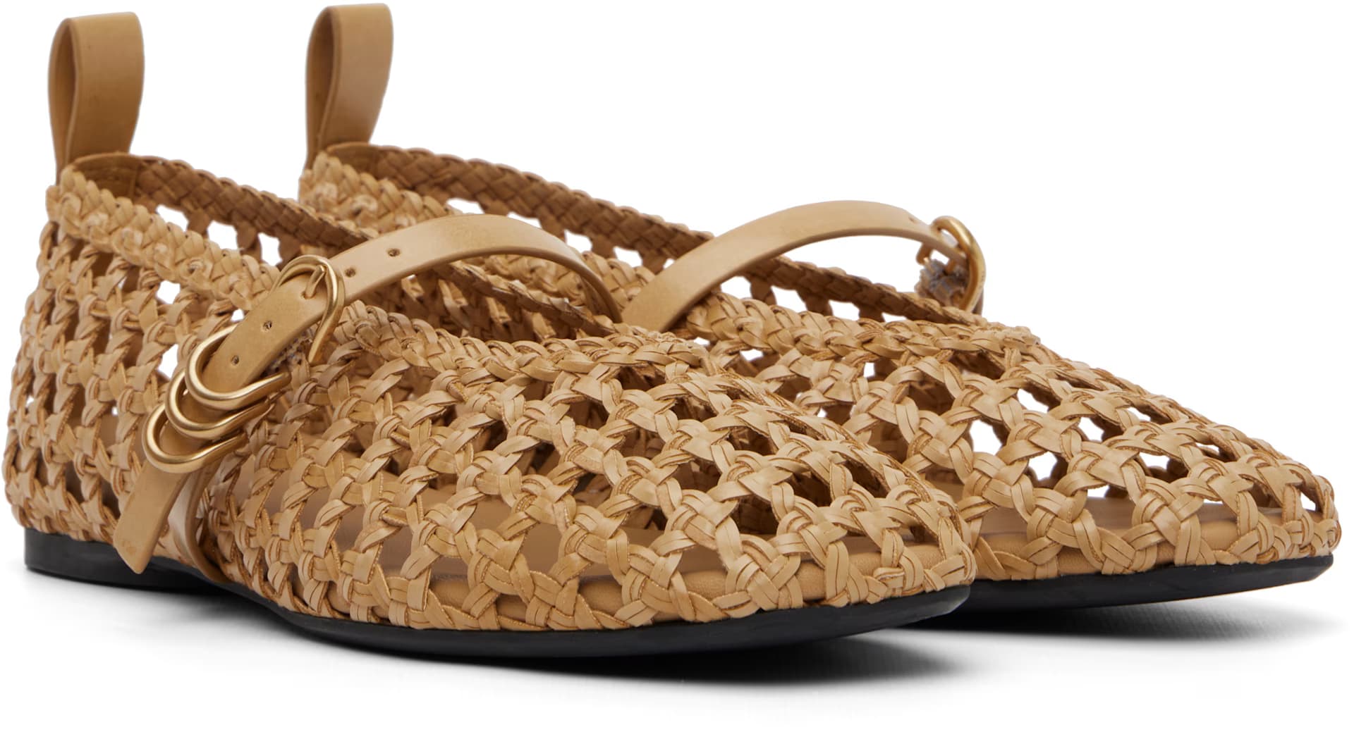 Tan Spire Woven Mary Jane Faux-Leather Flats 4