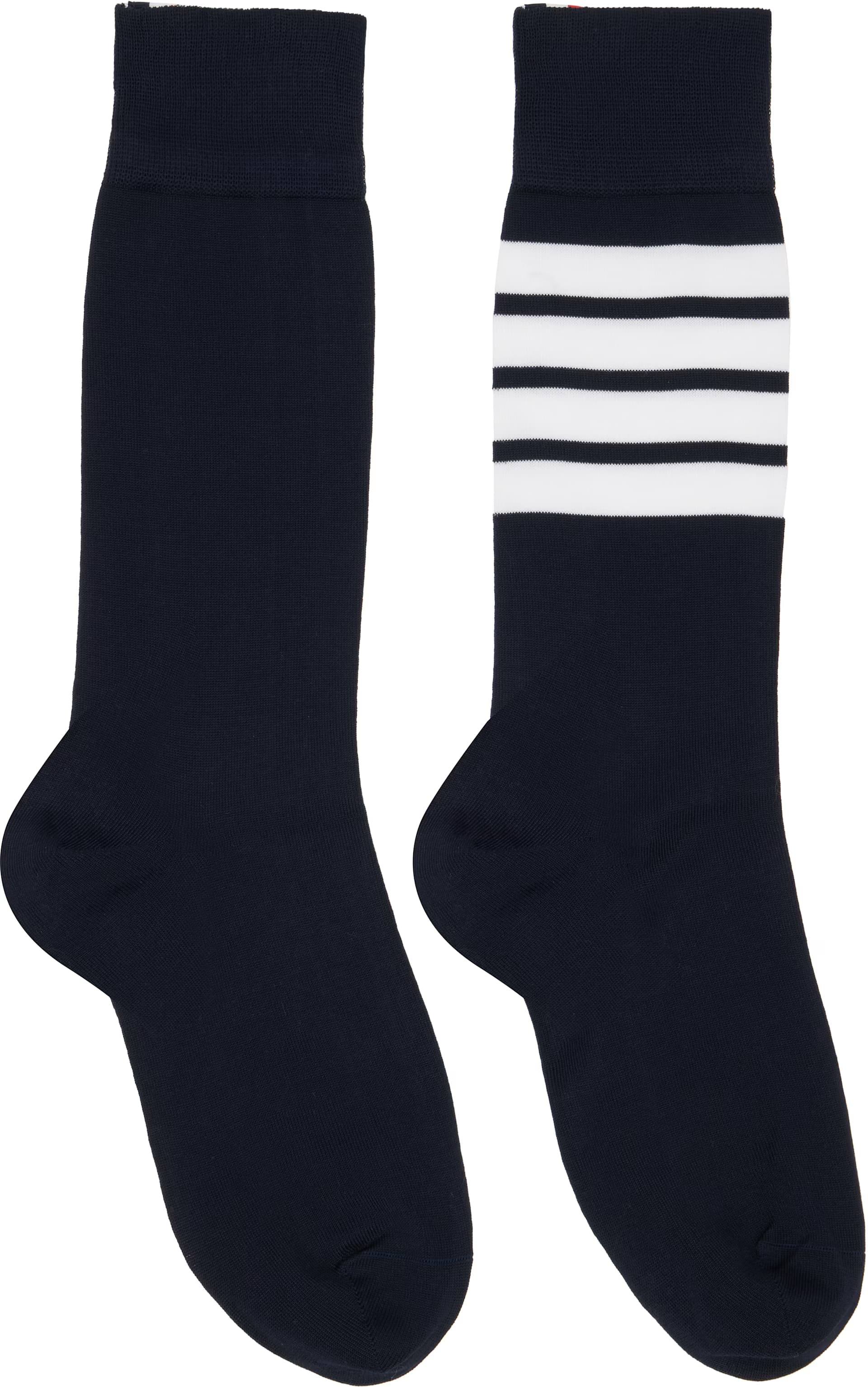 Navy Cotton 4-Bar Mid Calf Socks by Thom Browne