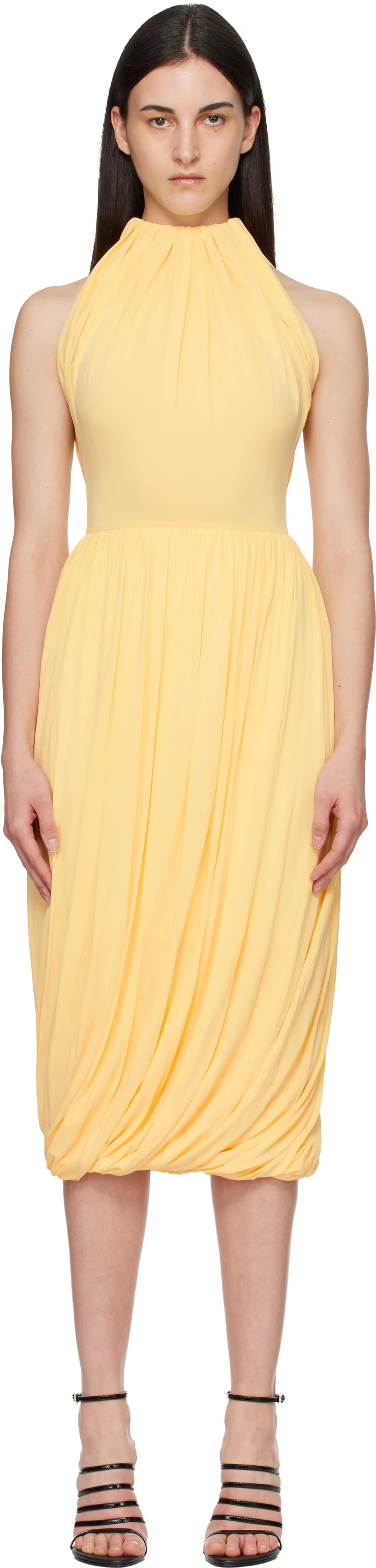 Yellow Twisted Soft Jersey Midi Dress by ALAÏA