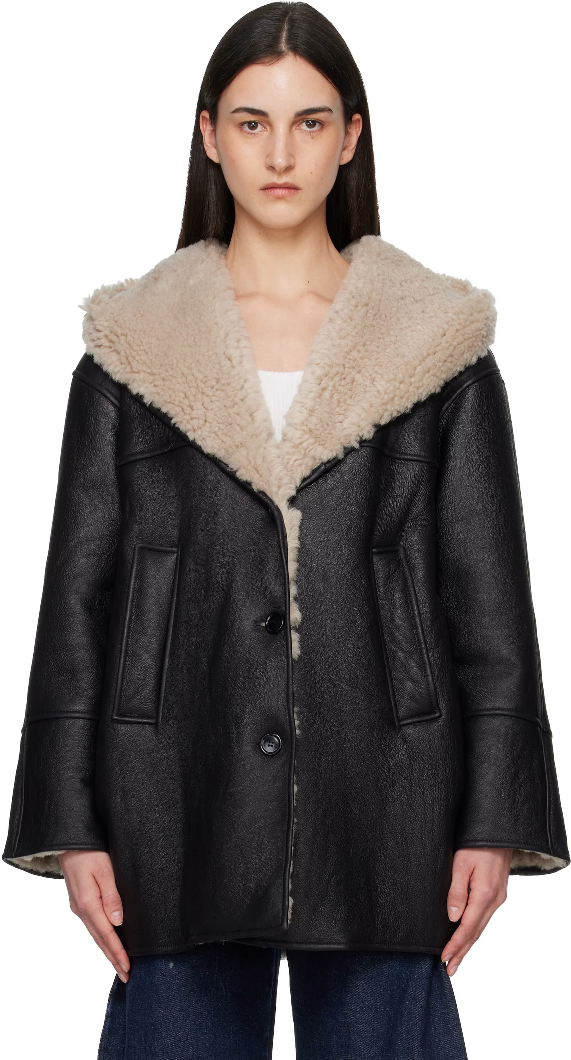 Black Hooded Shearling Parka Jacket by ALAÏA