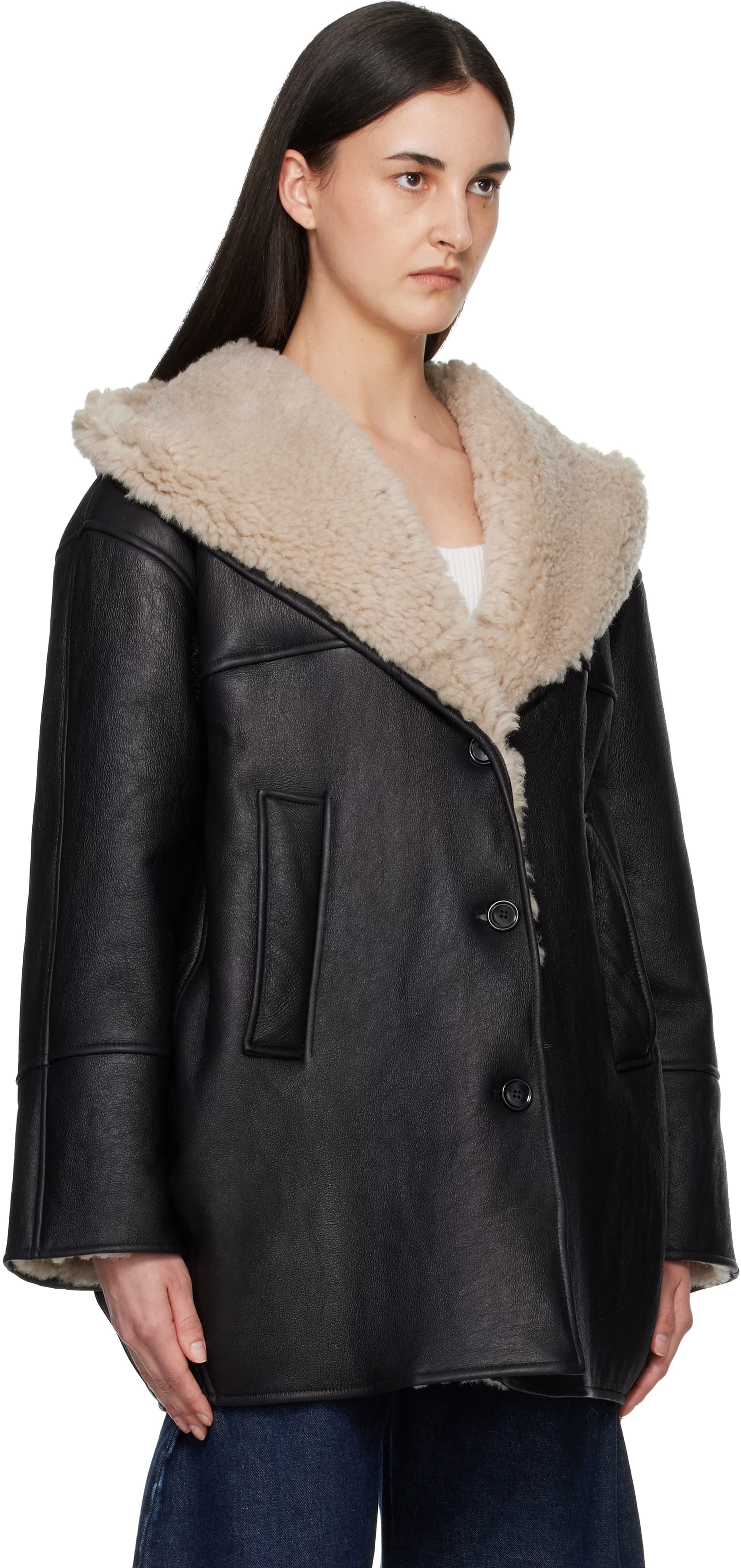 Black Hooded Shearling Parka Jacket 2