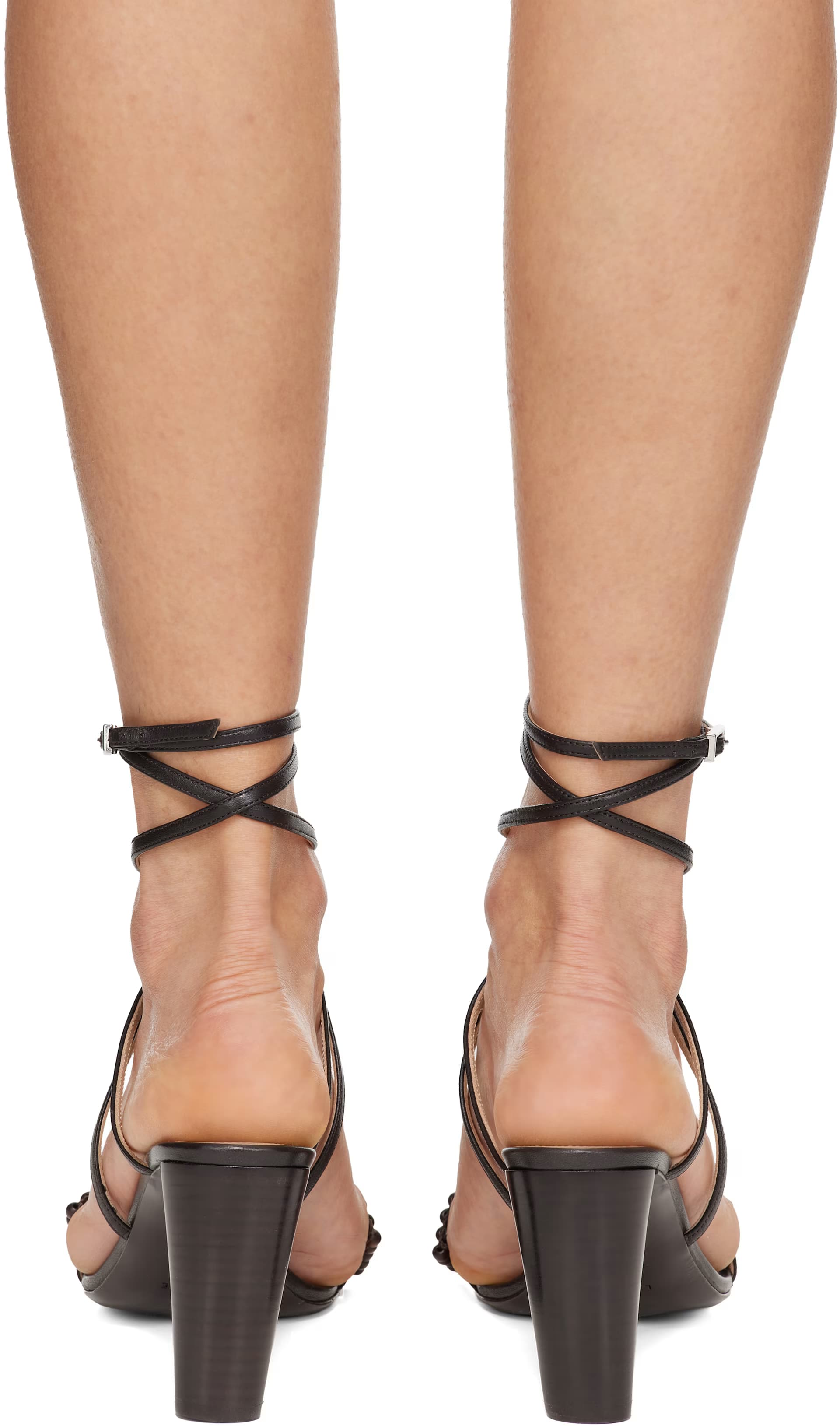 Brown Beads Cross 80MM Heeled Sandals 2