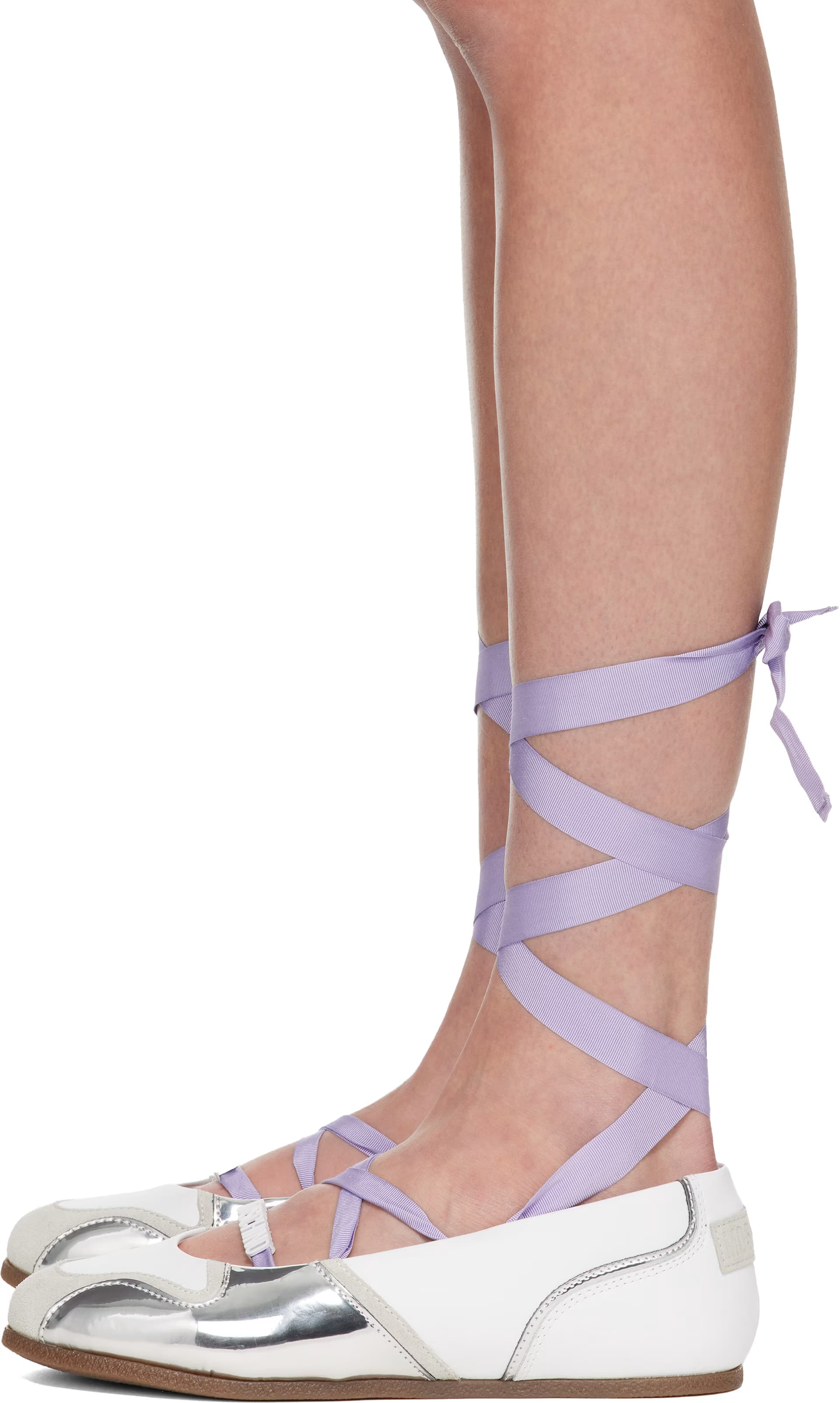 White Suede Mirror Effect Ballerina Flats 3