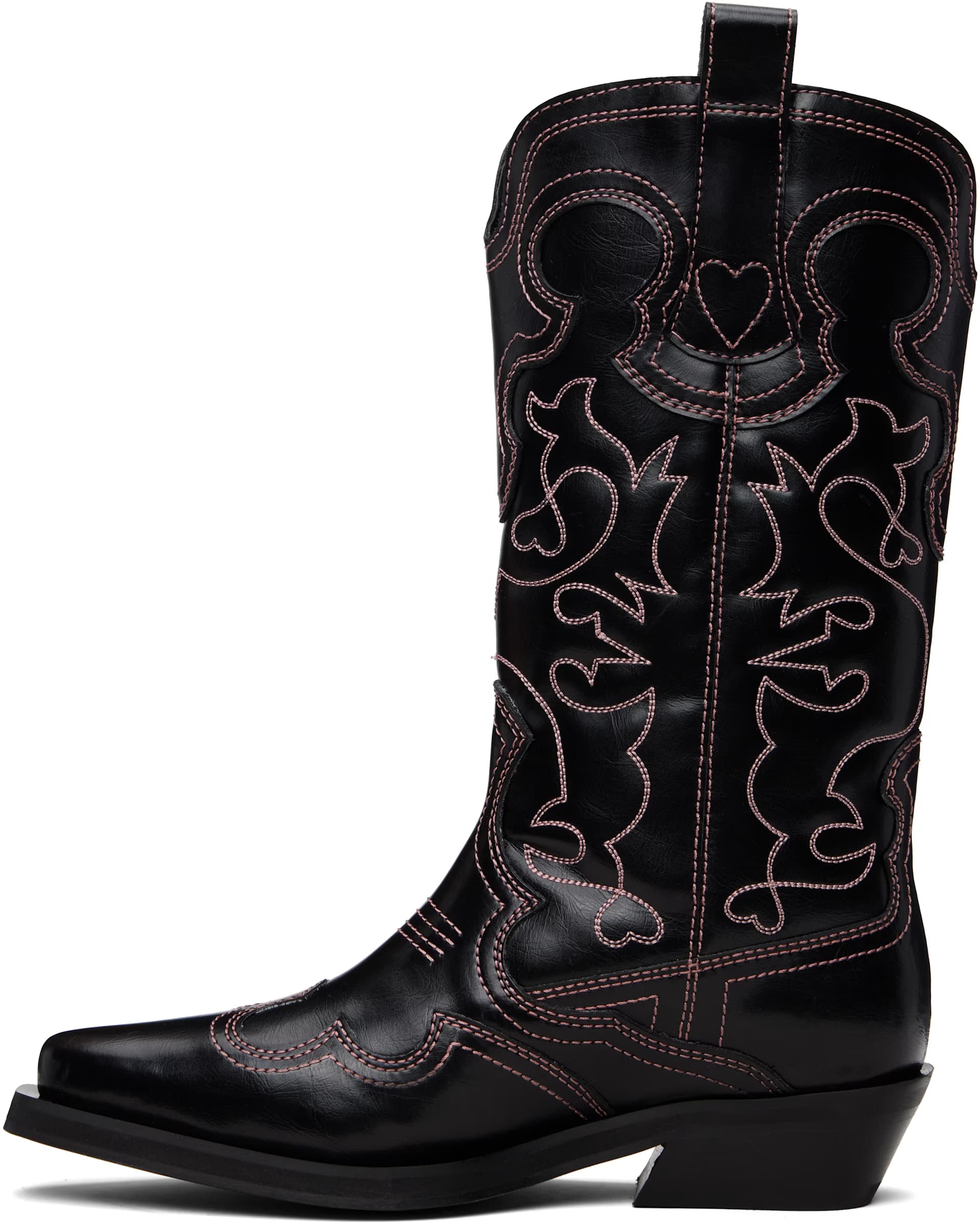 Black Mid Shaft Embroidered Western Boots 3
