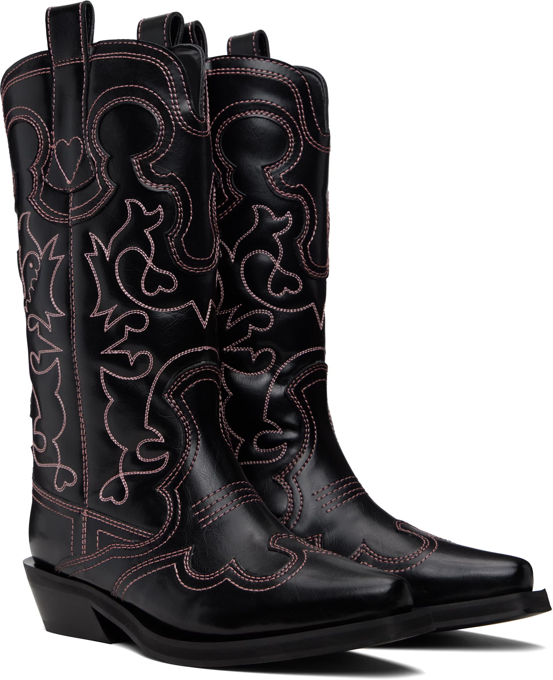 Black Mid Shaft Embroidered Western Boots 4