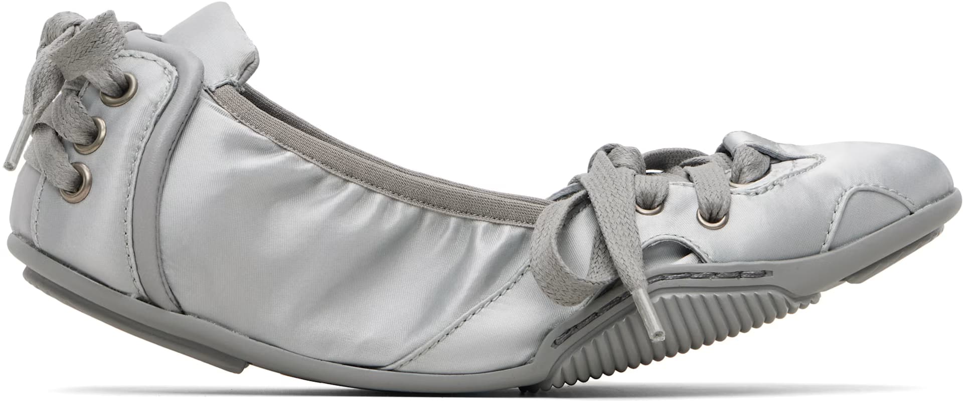 Gray Lace-Up Satin Sneakers by Acne Studios