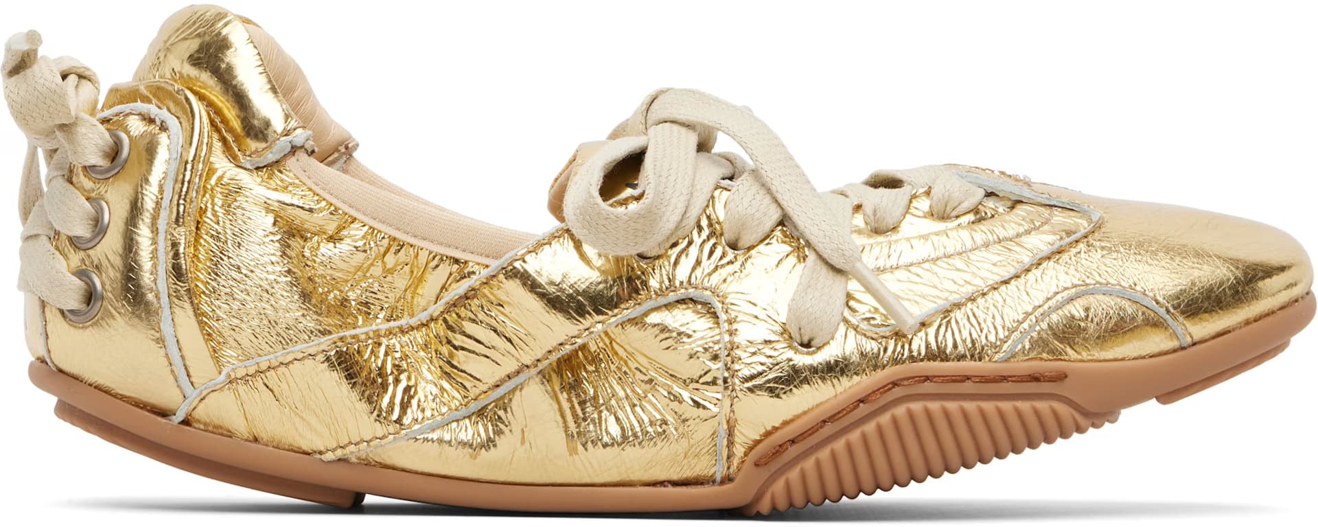 Gold Lace-Up Leather Sneakers by Acne Studios
