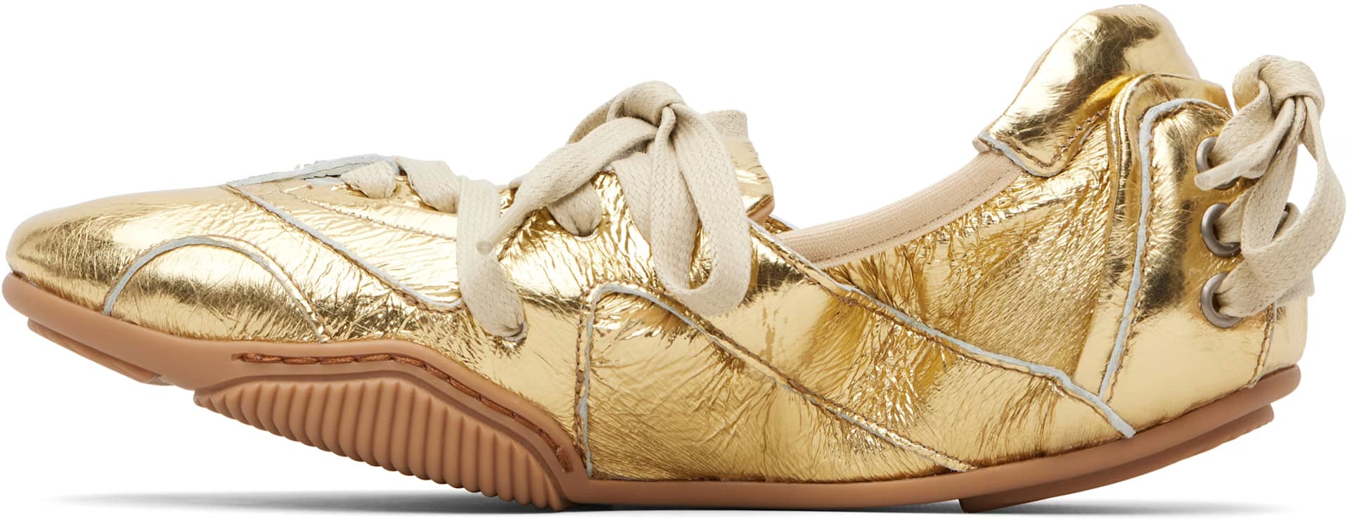 Gold Lace-Up Leather Sneakers 3