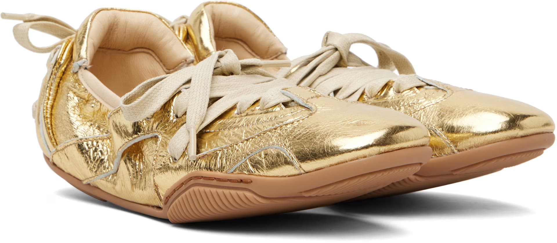 Gold Lace-Up Leather Sneakers 4
