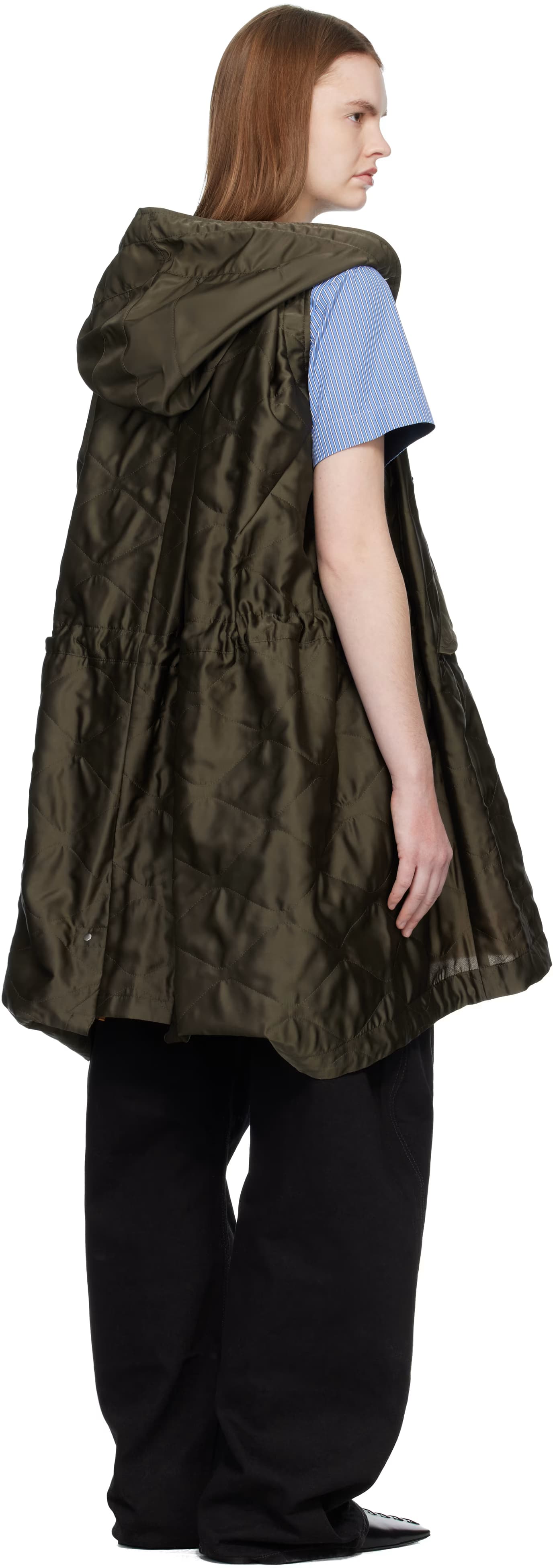 Khaki Quilted Satin Hooded Vest by sacai