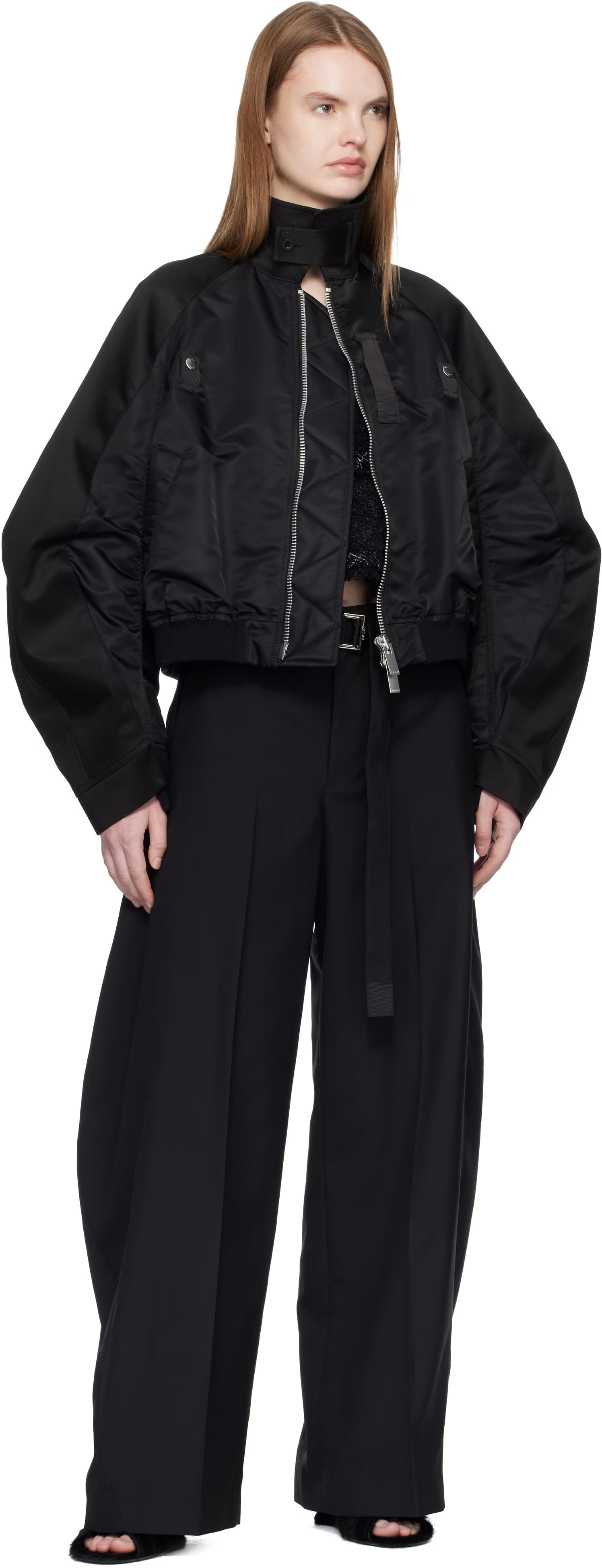 Black Cotton Chino & Nylon Twill Bomber Jacket by sacai
