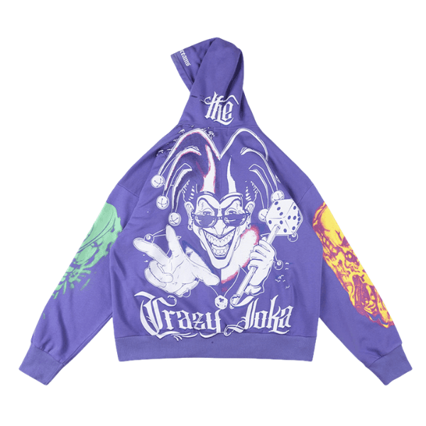 Ghetto Dreams Purple Joker Hoodie with Flame Sleeve Graphics - HellStar Clothing 2