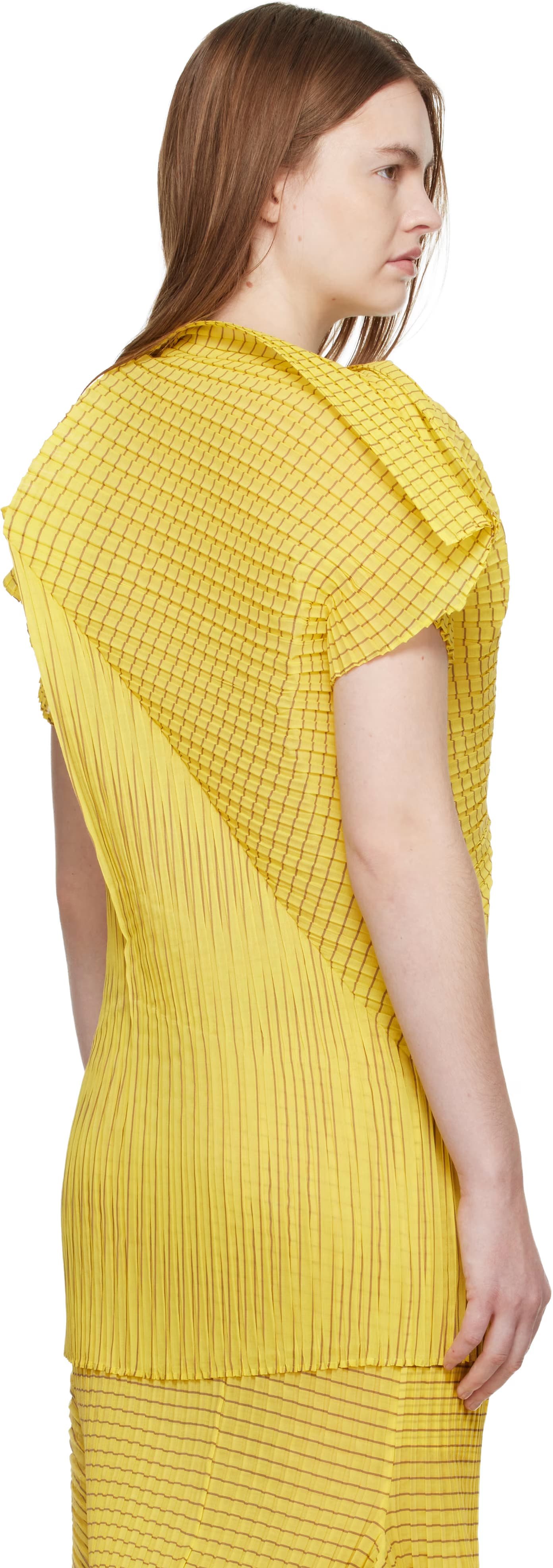 Yellow Generic Stripes Machine Pleats Blouse 3