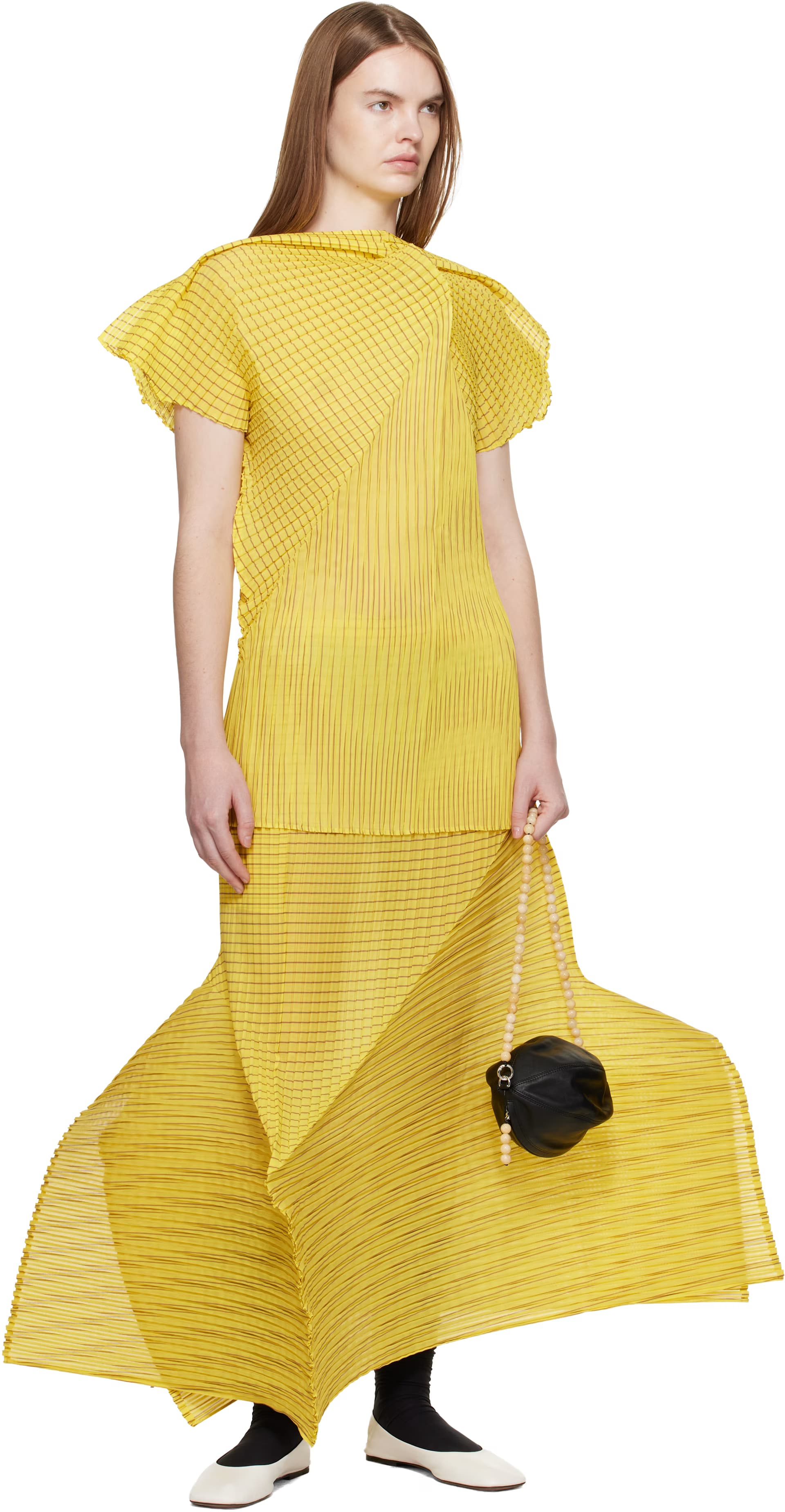 Yellow Generic Stripes Machine Pleats Blouse 4
