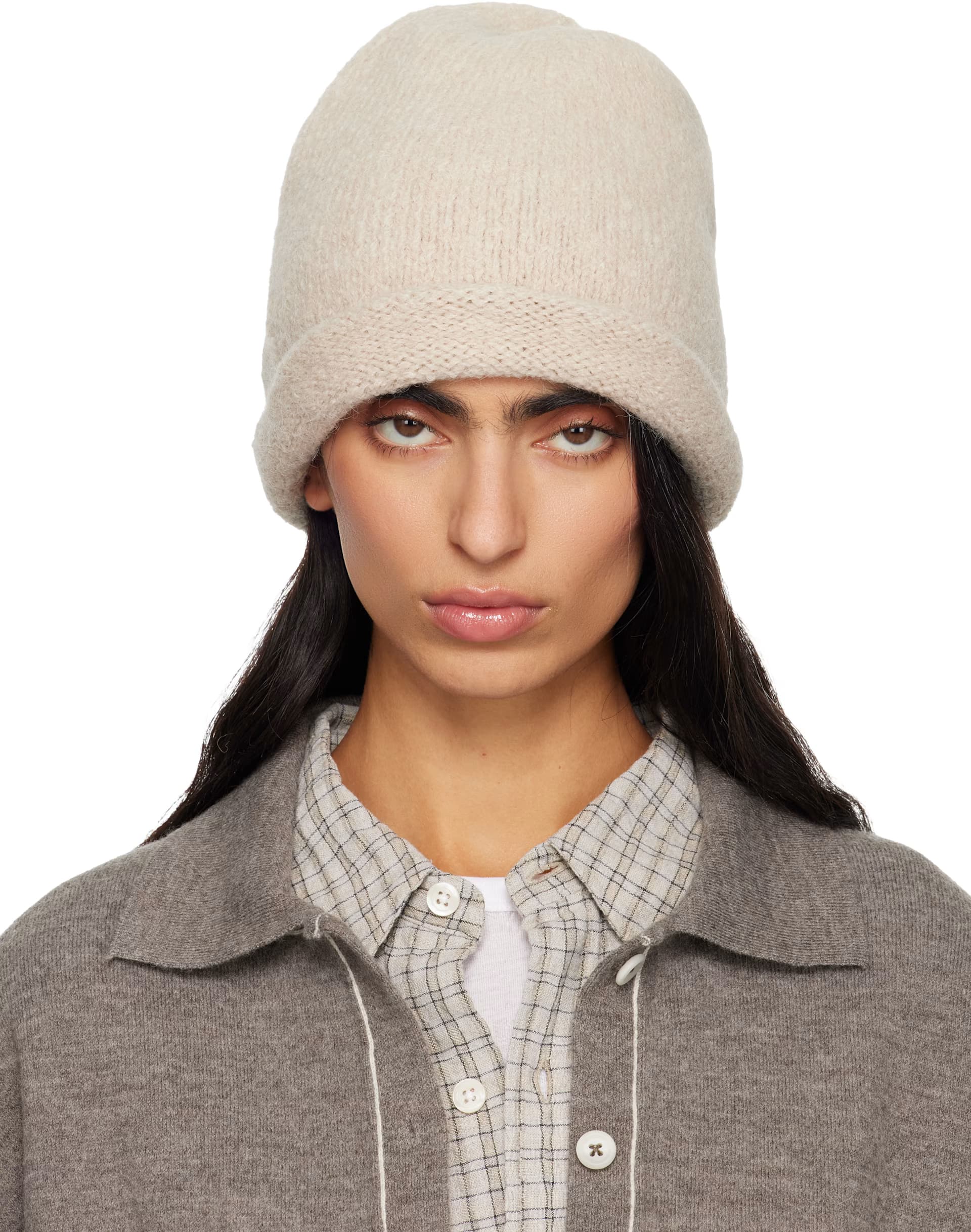 Beige Crown Beanie by Lauren Manoogian