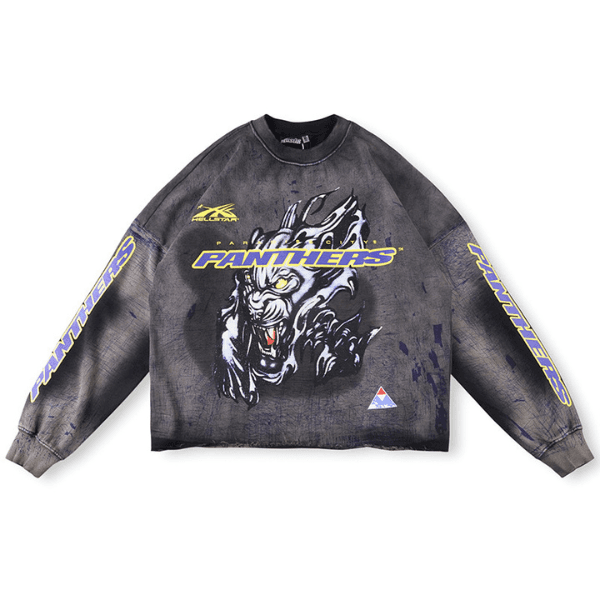 Hellstar Paradise City Panthers Crewneck Vintage Black - HellStar Clothing by Hellstar