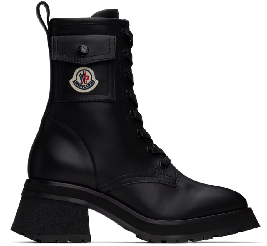 Black Gigi Leather Lace-Up Boots by Moncler
