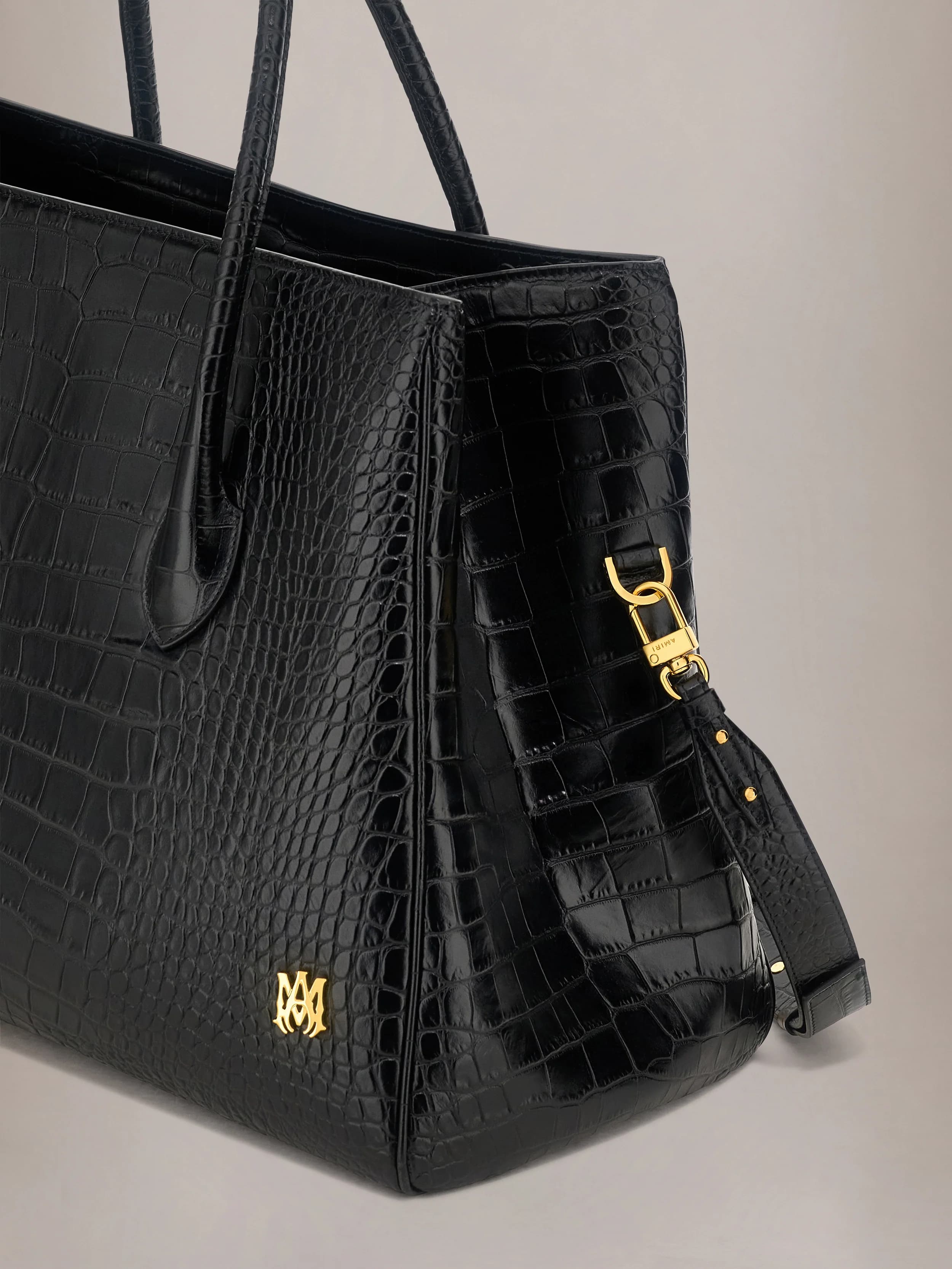 EMBOSSED CROC HONEY 50 TOTE - Black by Amiri